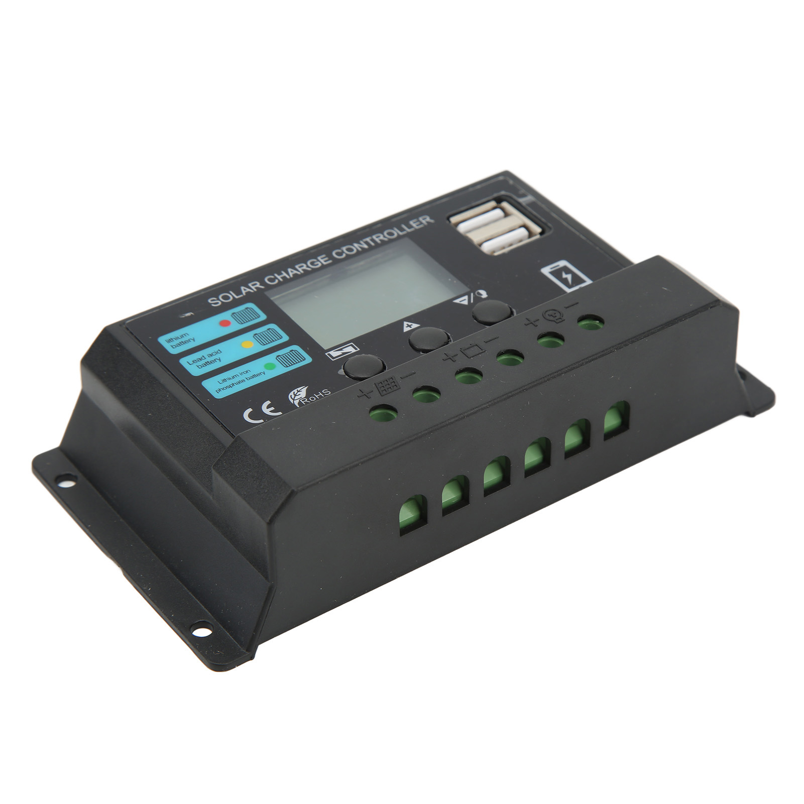 Photovoltaik-laderegler Mit Lcd-anzeige, 12 V/24 V, Selbstadaptiv, Schwarz, 10 A