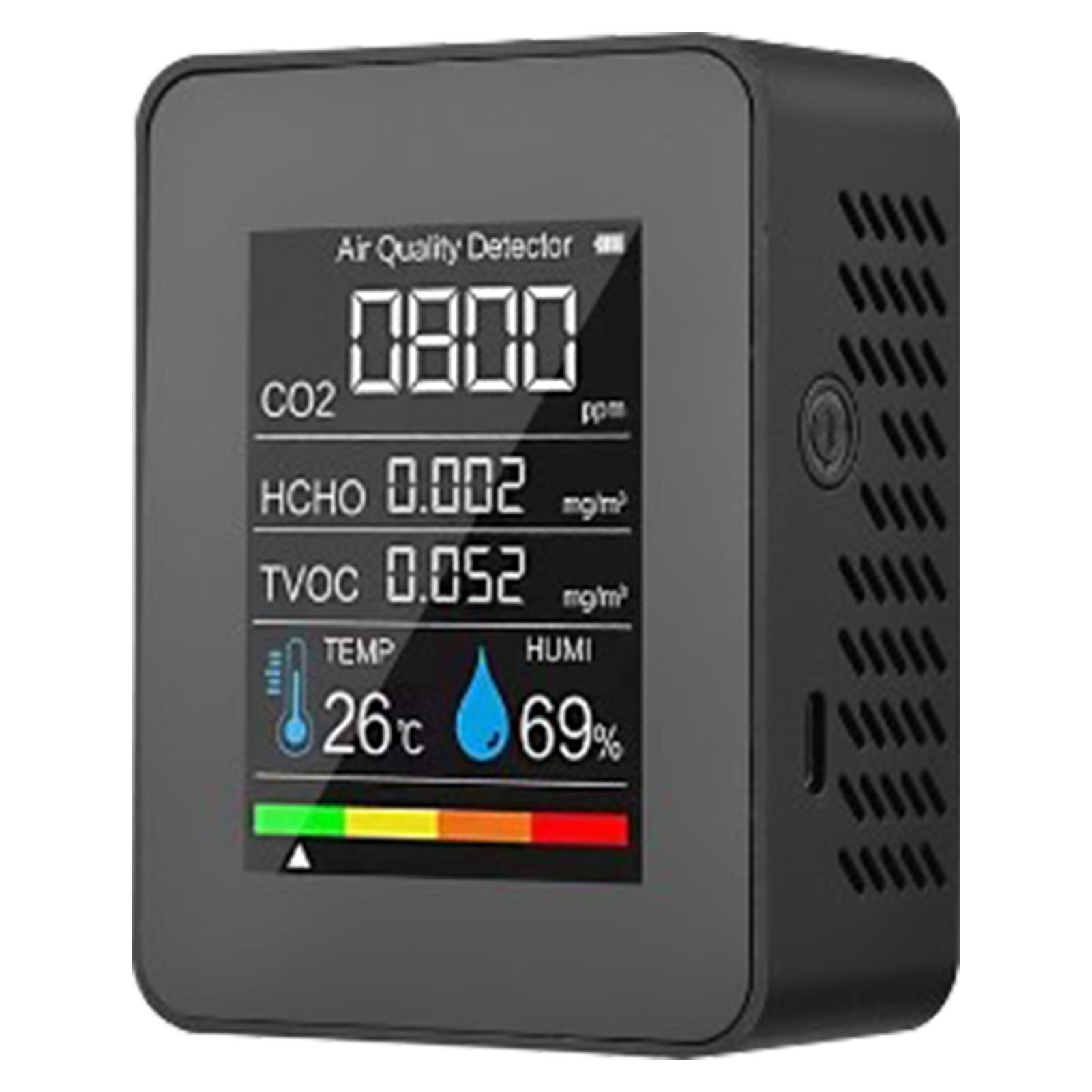 Formaldehyd-detektor, Tvoc-sensor, Co2, Pm2,5, Temperatur, Luftfeuchtigkeit, 5-in-1-luftqualitätsmessgerät, Schwarz