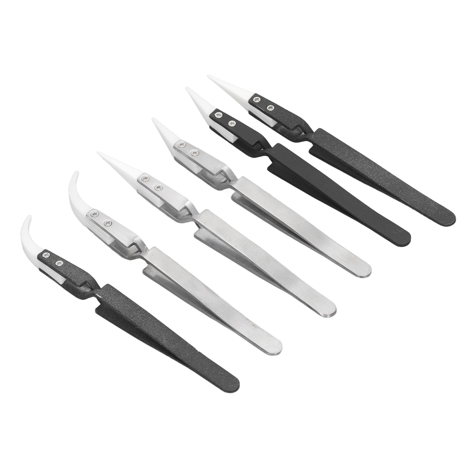 Set Mit 6 Antimagnetischen Lötklemmen, Spitz Und Gebogen, Aus Edelstahl Und Keramik, Hitzebeständig.