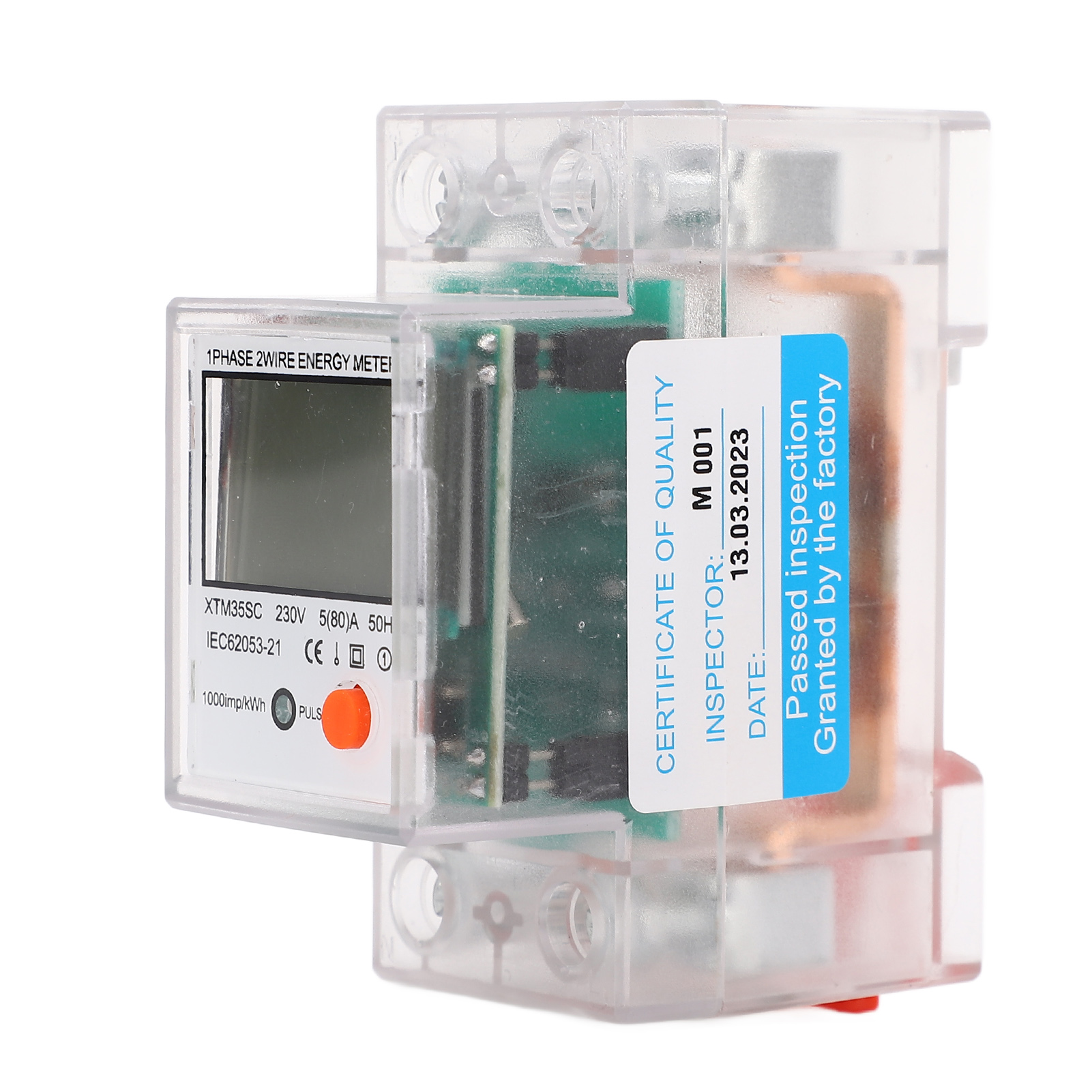 Einphasiger 2p-din-schienen-energiezähler, Stromverbrauchsanzeige, Hintergrundbeleuchtetes Lcd-display, 230 V