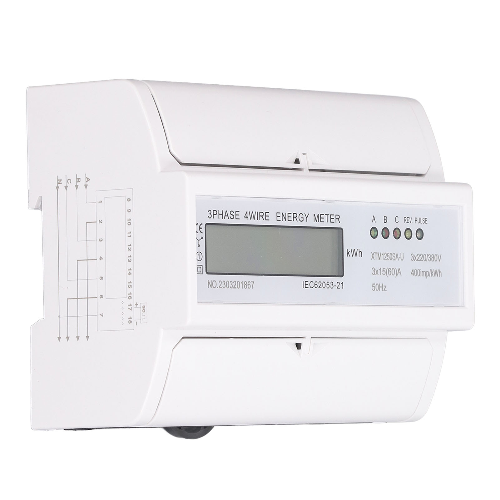 Dreiphasen-energiezähler, Stromverbrauchsanzeige, Lcd-display, Din-schienenmontage, 3 X 15 A Dc, 3 X 220 V, 380 V