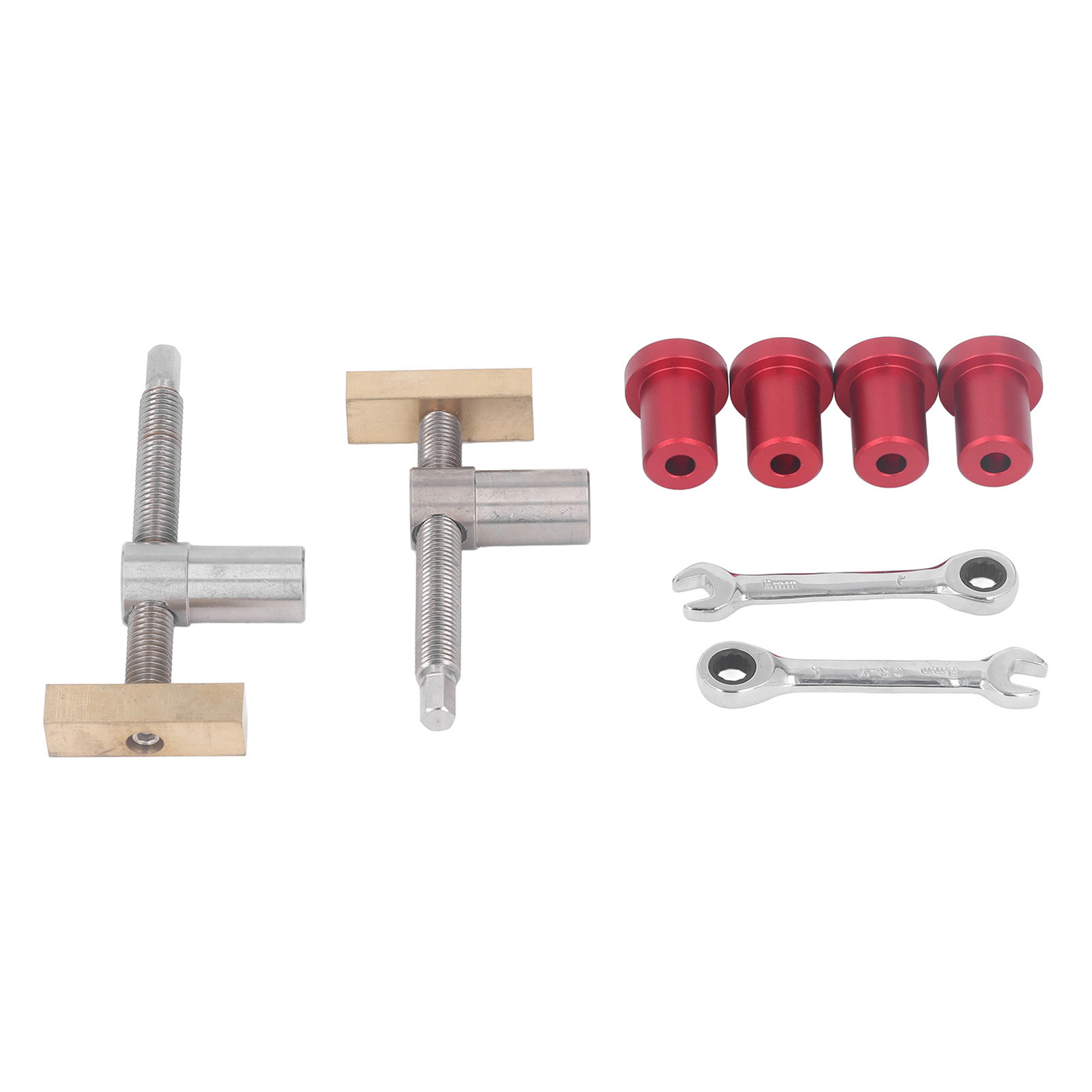 Set Mit 2 Büroklemmen Für Die Holzbearbeitung, Verstellbarer Schnellspannschraubstock Aus Messing Mit 4 X 20 Mm Werkbankanschlägen, Rote Werkbankanschläge