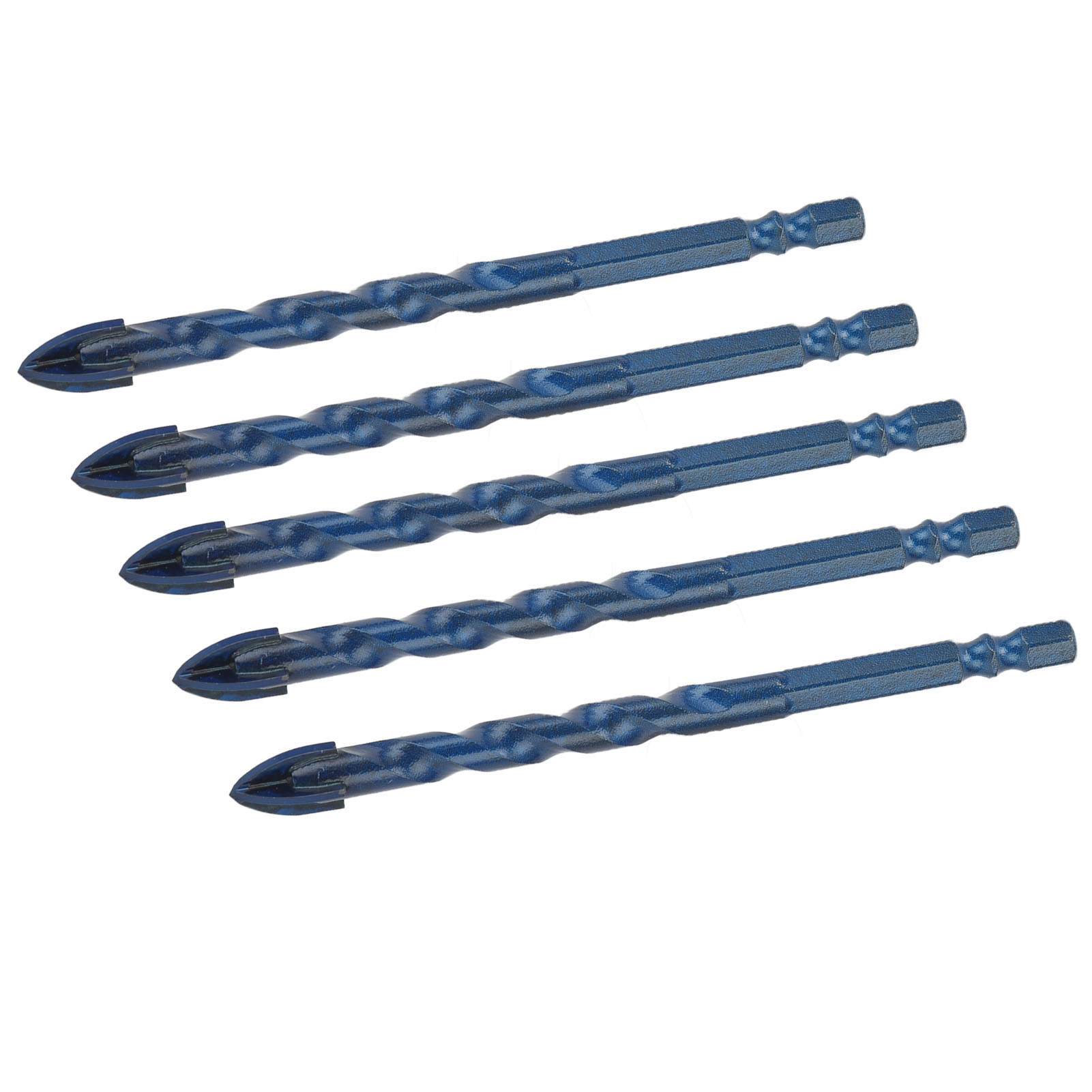 Set Mit 5 10-mm-kreuzschlitzbohrern Mit Sechskantschaft Zum Bohren Von Glas, Fliesen Und Beton (dunkelblau)