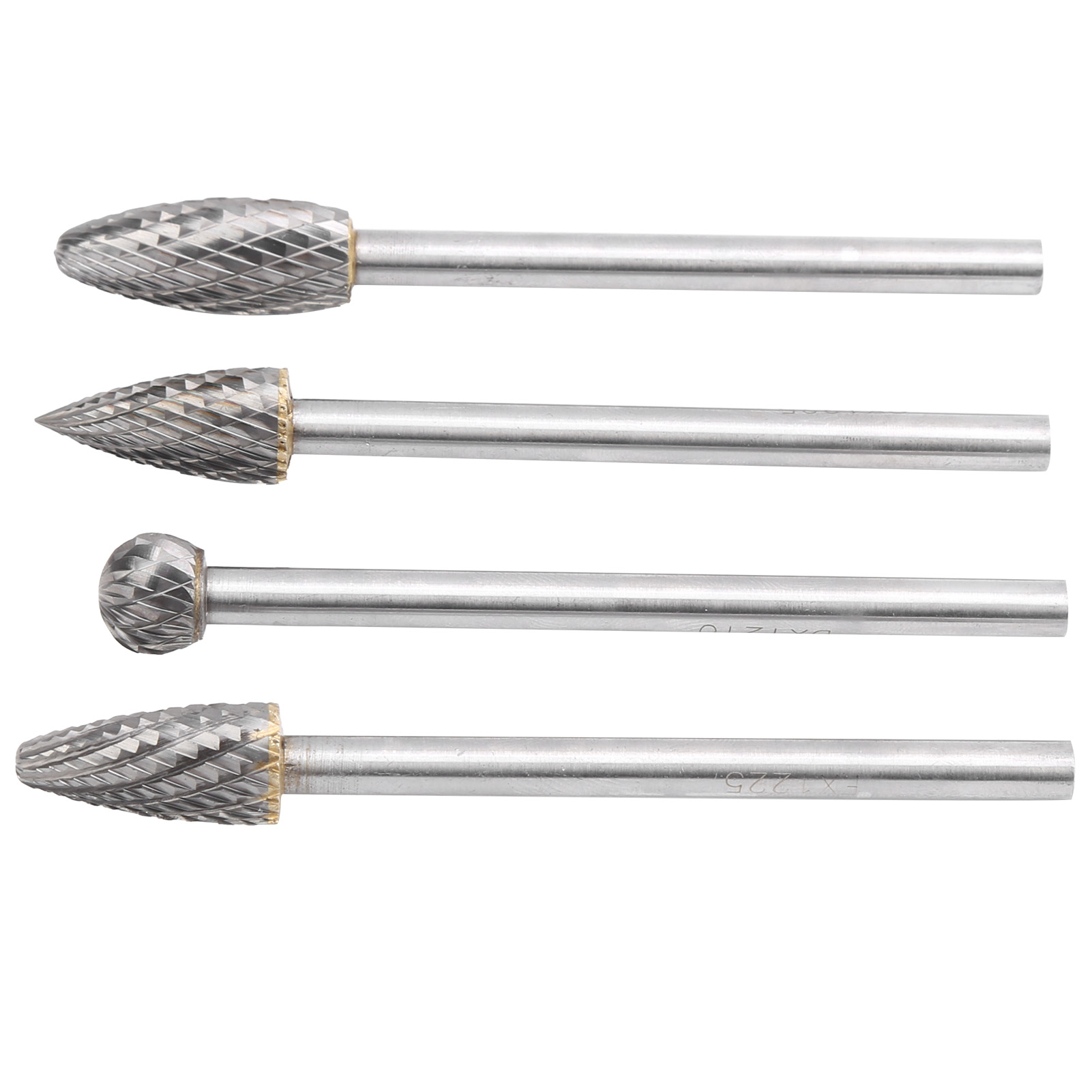 Set Mit 4 Silbernen Rotationsfeilen, 6 Mm Schaft, Aus Wolframstahl Für Metallbearbeitungswerkzeuge