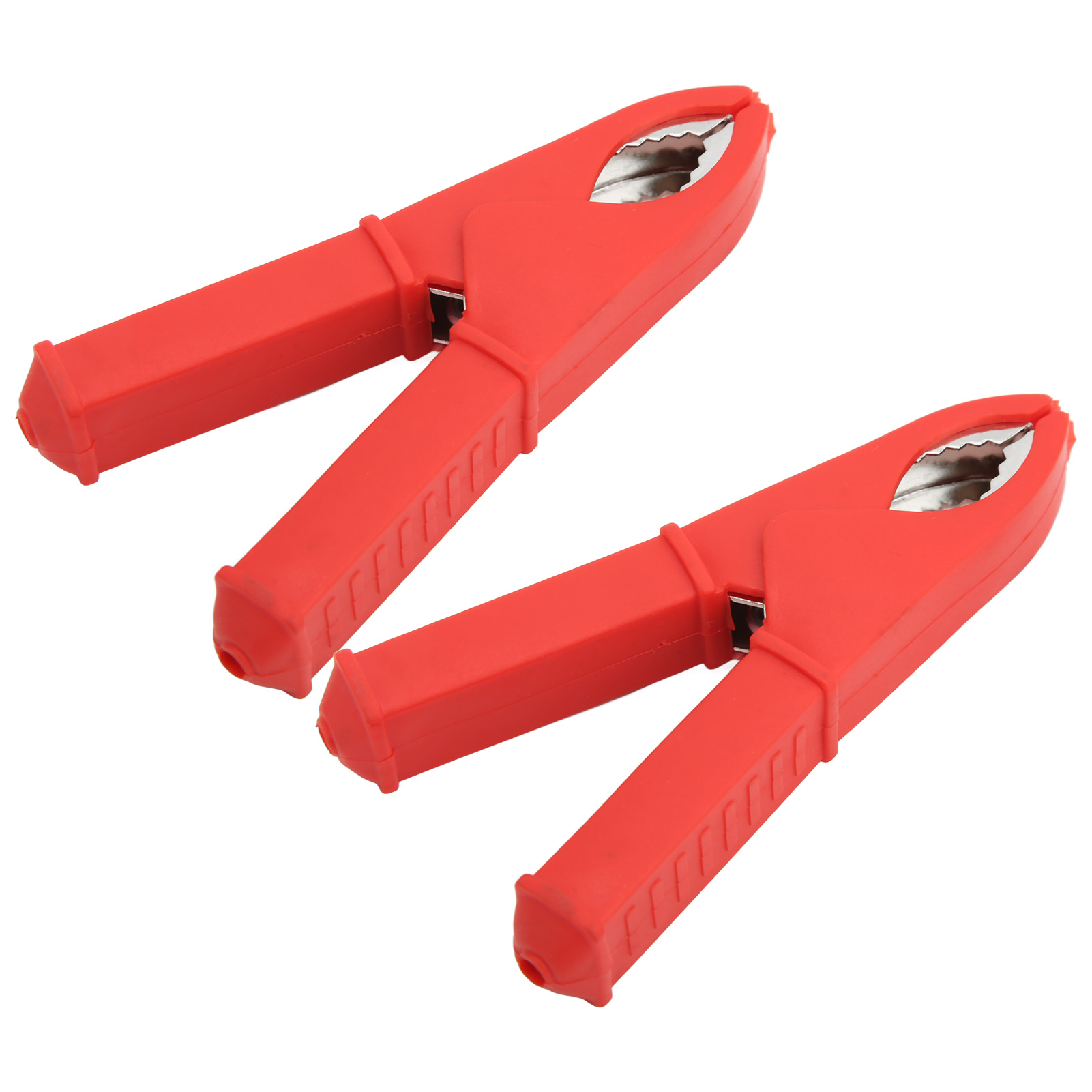 Set Aus 2 Isolierten 100-mm-klemmen, Komplett Aus Kupfer, Für Elektrische Batterieprüfungen. Federklemmen, Krokodilklemmen, Rot.