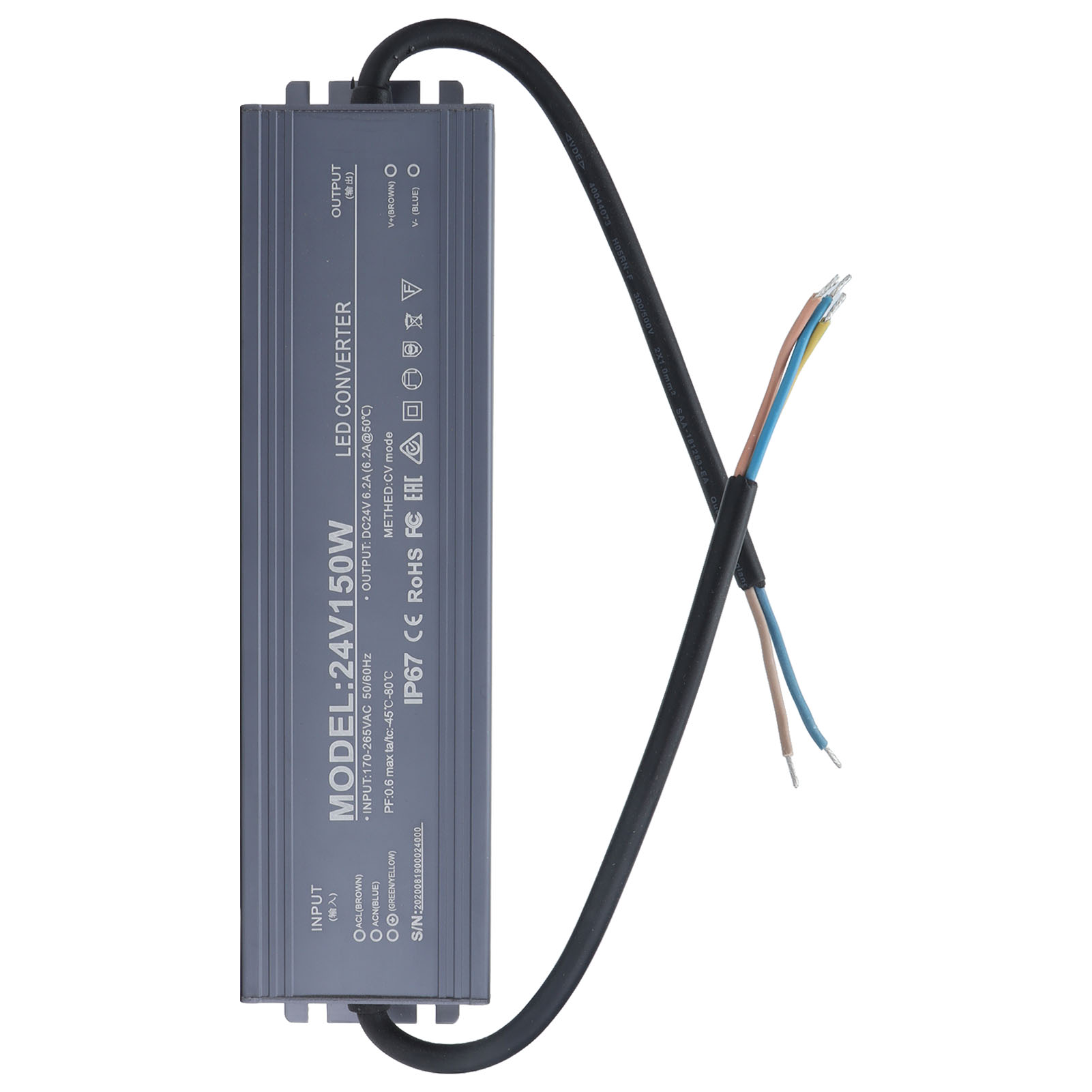 Ip67 Wasserdichtes Netzteil, Led-treibertransformator, Spannungswandler, Ac170–265v-adapter, 24v 6,2a Eingang