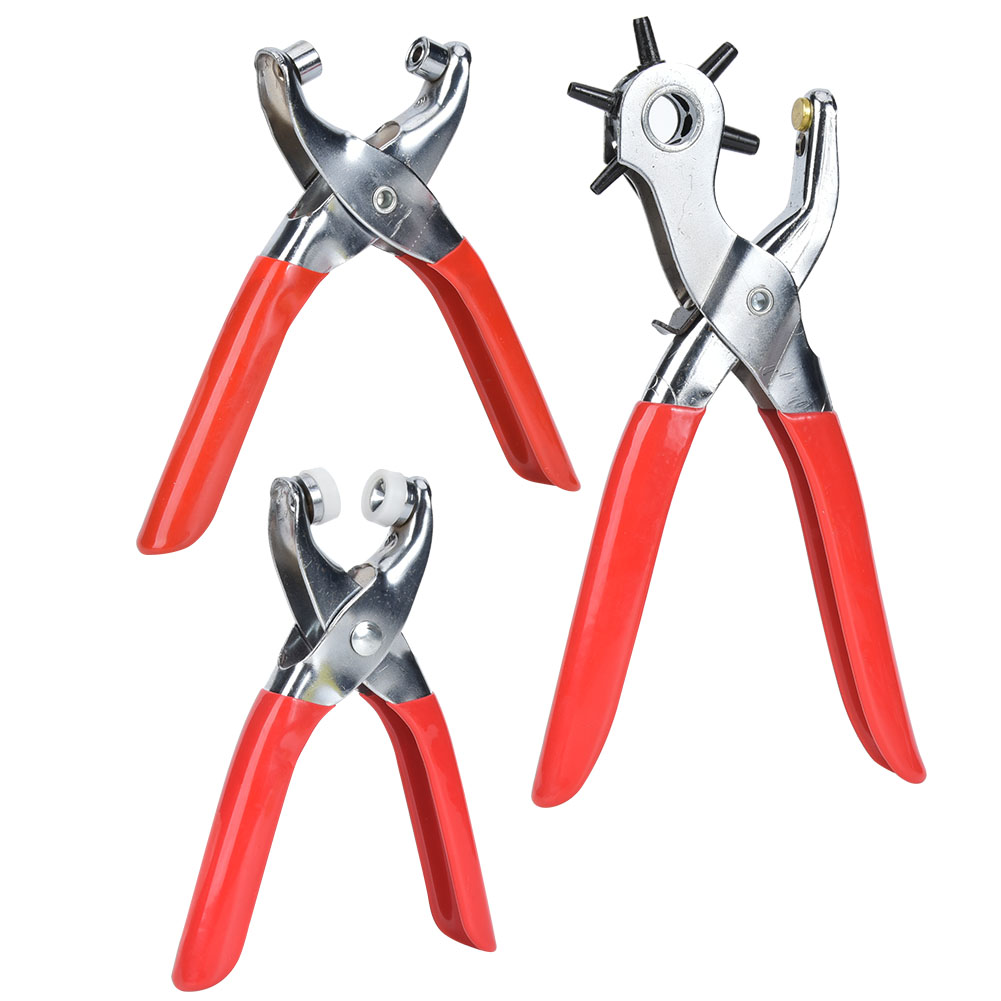 Multifunktionale Lochzange Für Gürtel Und Leder, Werkzeug Für Ösen Und Perforationen, Roter Griff