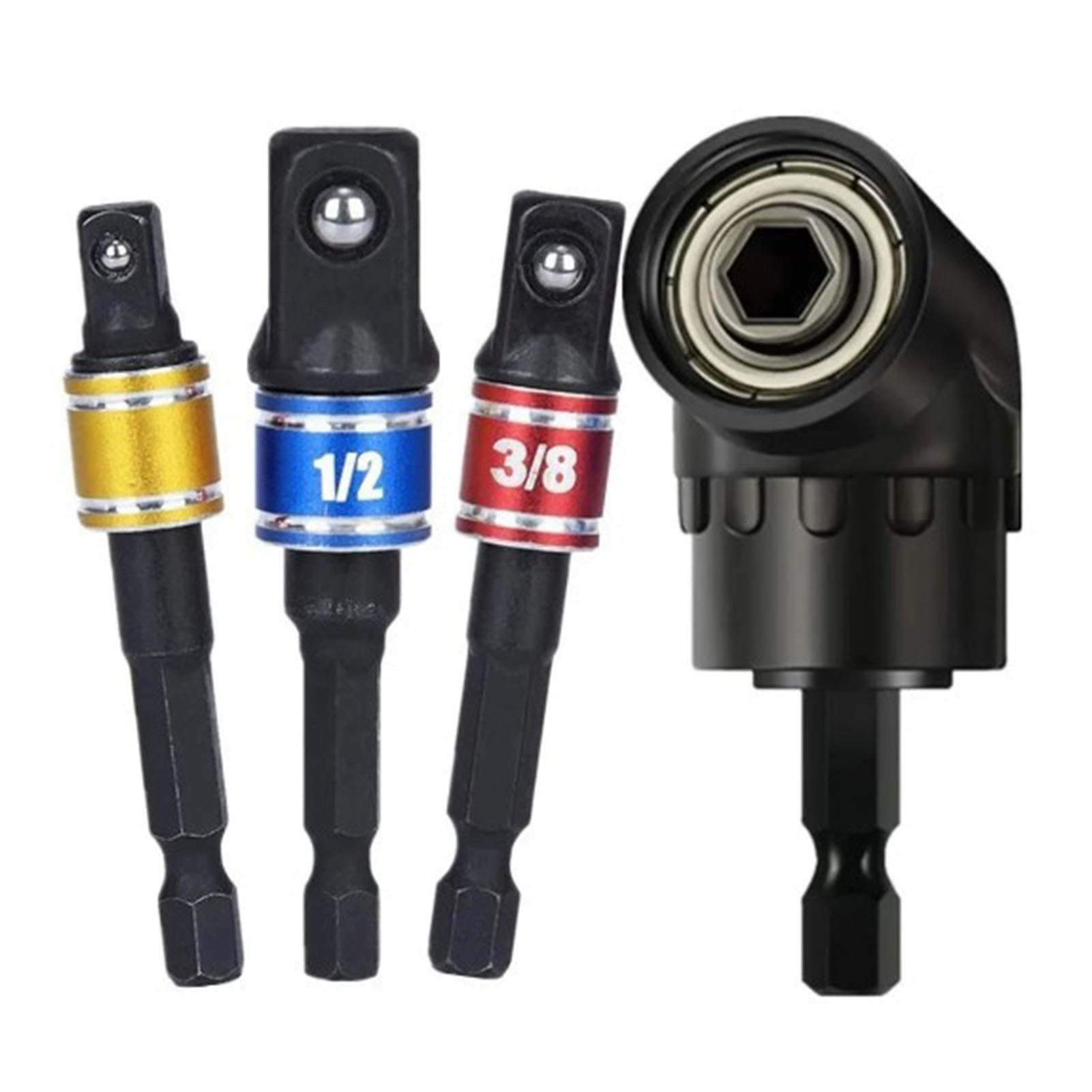 4-teiliger Bohradapter, 105°-winkelbohrer, 1/2", 3/8" Und 1/4" Steckschlüssel, 360°-adapter Für Muttern Und Schrauben.