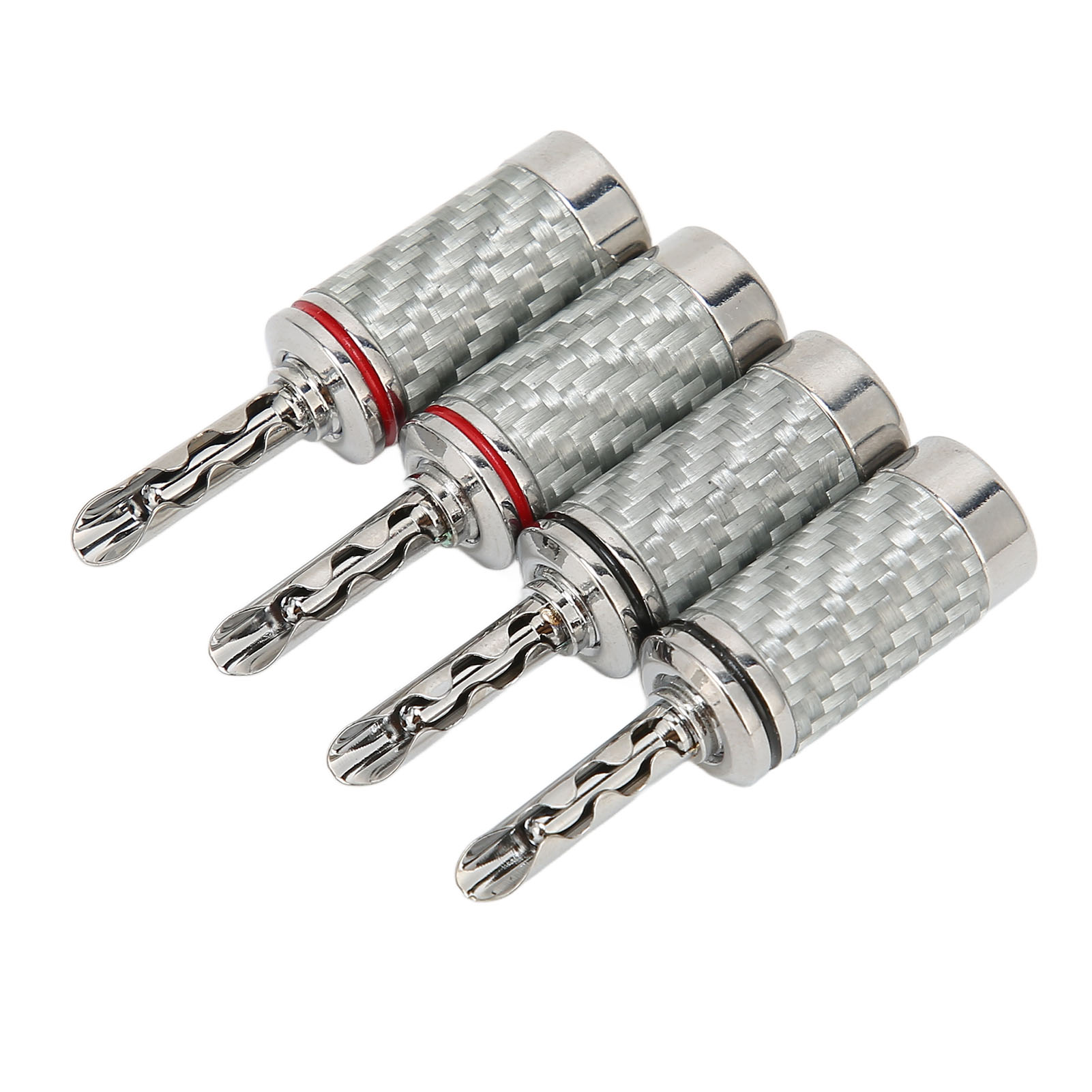 Set Mit 4 Weißen Bfa-bananensteckern Aus Messing Mit Kohlefasergehäuse Für Lautsprecherkabel Mit 5 Mm Durchmesser. Bfa-bananenstecker Für Lautsprecherkabel Mit 5 Mm (0,2 Zoll) Durchmesser.