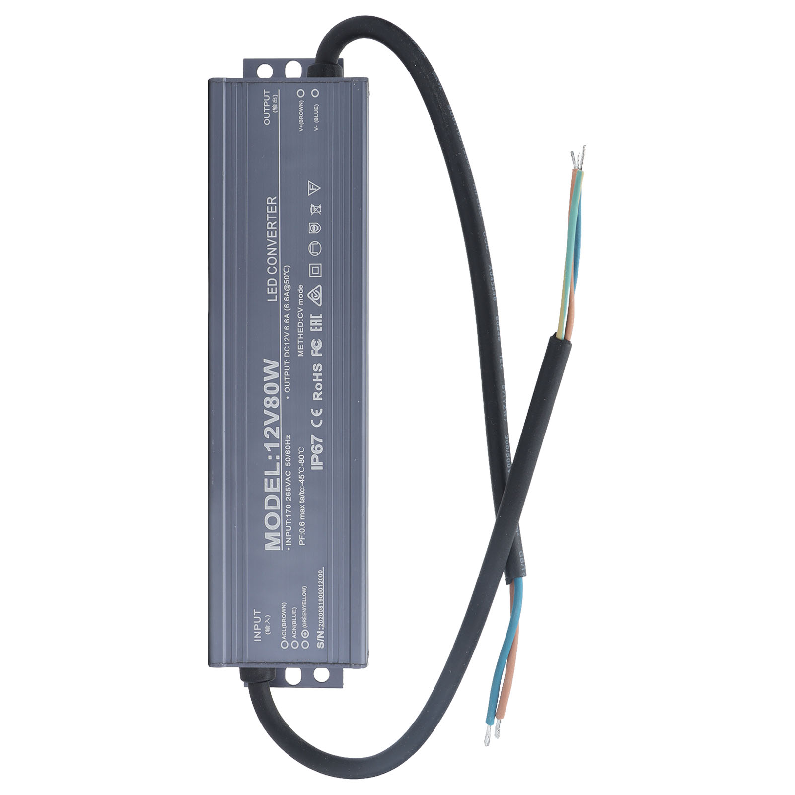 Ip67 Wasserdichtes Netzteil, Led-treibertransformator, Spannungswandler Für Beleuchtung, Ac-eingang 170–265 V, 12 V, 6,6 A