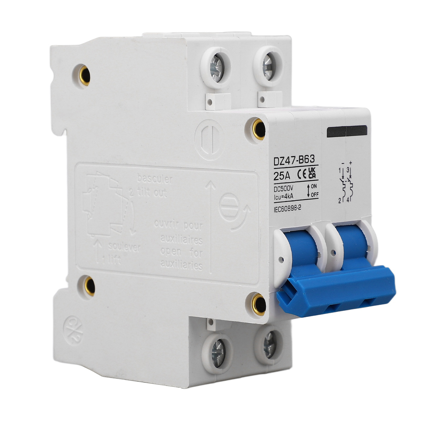 Miniatur-2p-dc-leistungsschalter Typ B 25 A Din-schienen-leistungsschalter Für 500-v-dc-solar-photovoltaiksysteme