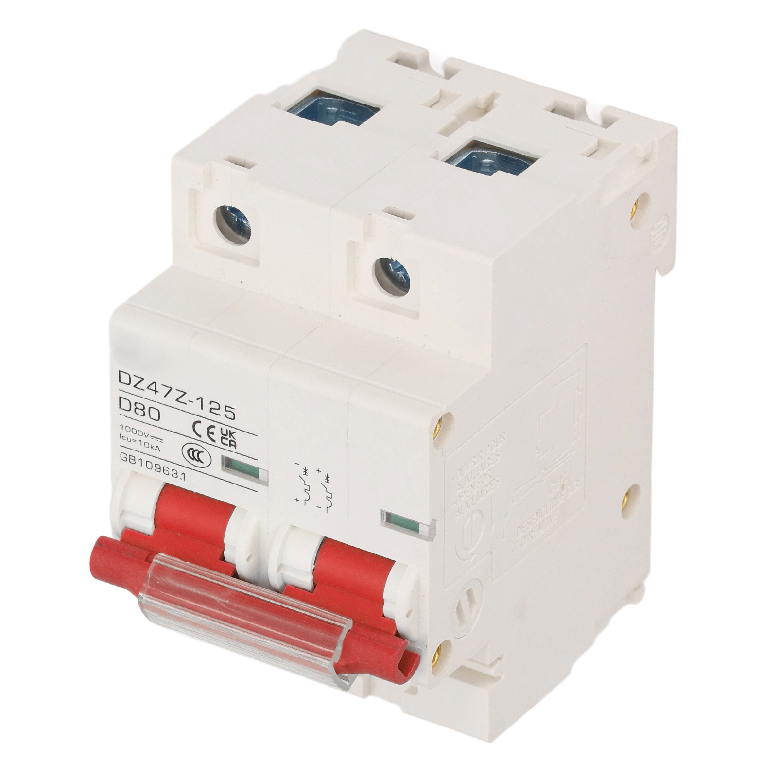 Miniatur-2p-leistungsschalter, 10 Ka Abschaltvermögen, Für Photovoltaikanlagen, Kleiner 80-a-gleichstrom-leistungsschalter (1000 V), Roter Schalter