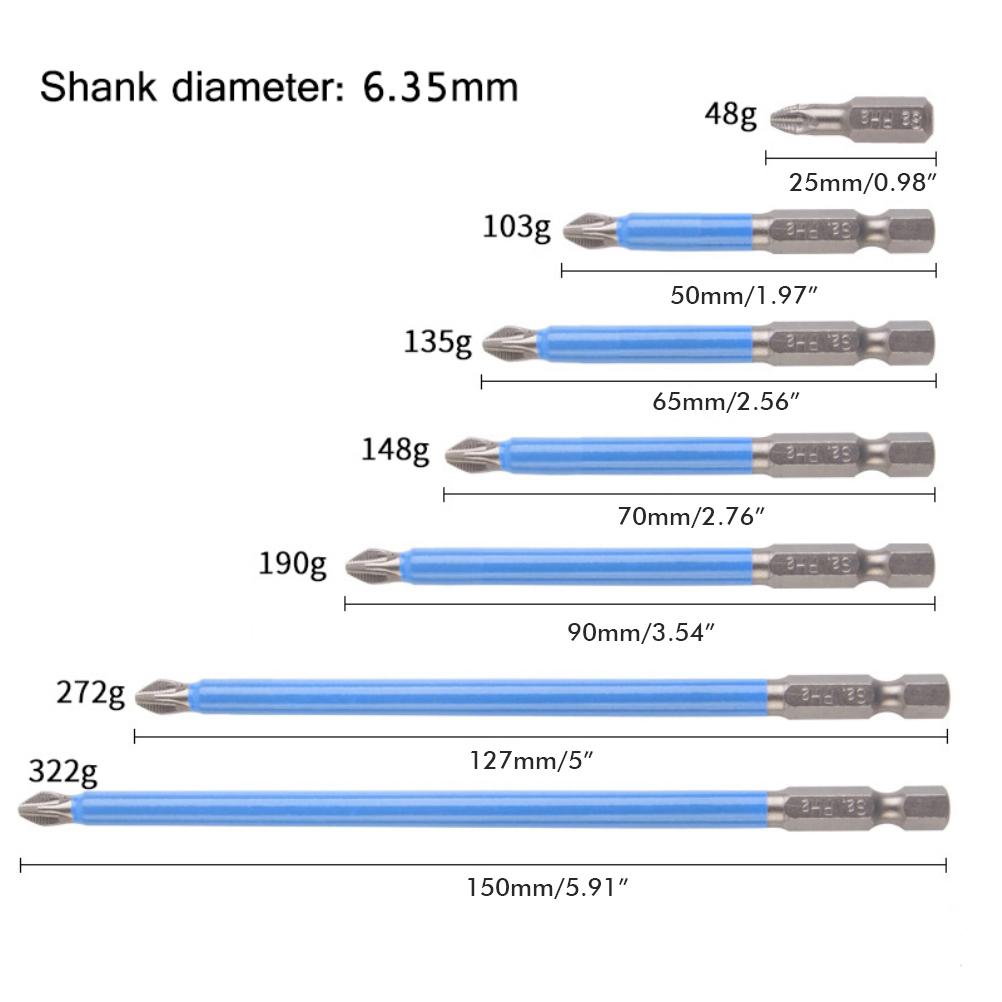 Set Mit 7 Ph2-antirutsch-magnetbohrern Für Phillips-schraubendreher (25, 50, 65, 70, 90, 127 Und 150 Mm).