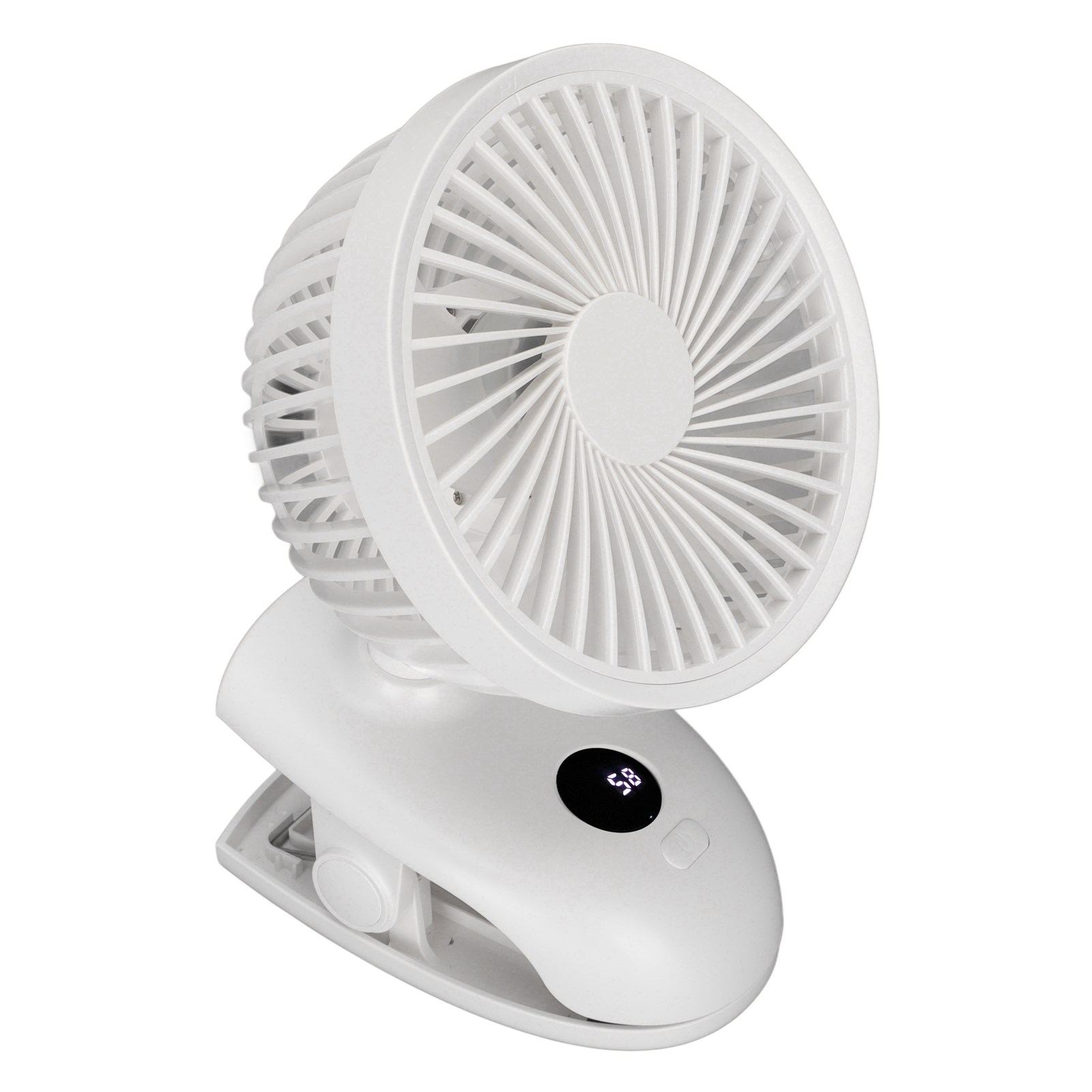 Usb-tischventilator Mit Clip, Intelligentes Digitaldisplay, 3 Flügel, Kleiner Tragbarer Clip-ventilator Mit Rutschfestem Standfuß, Weiß