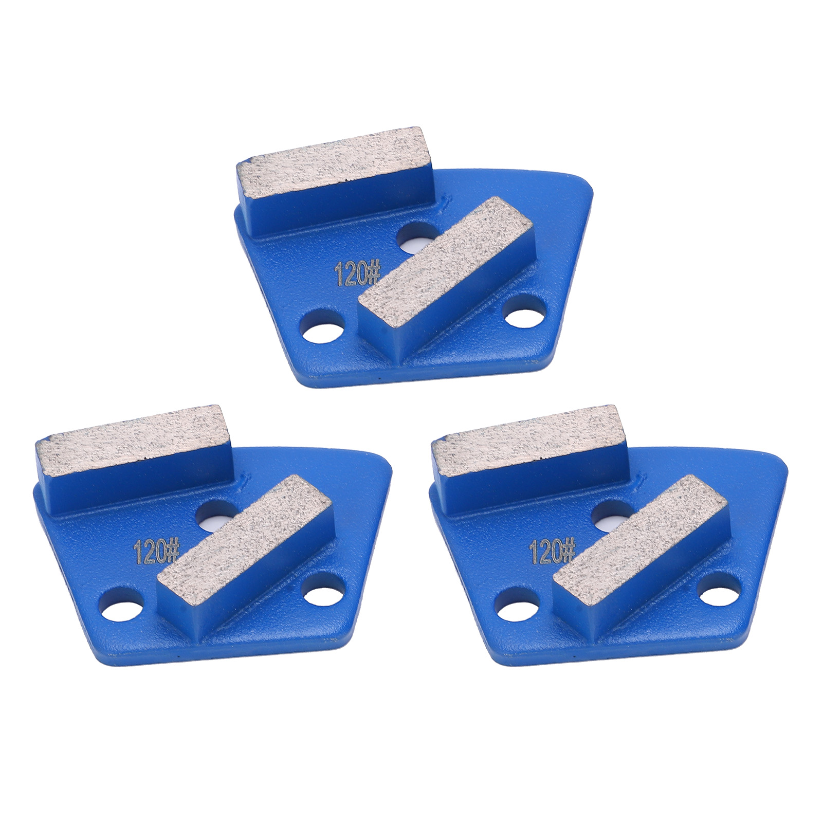 Set Mit 3 Trapezförmigen Diamantschleifscheiben Für Betonböden, 2 Lange Zähne, Blau, Körnung 120