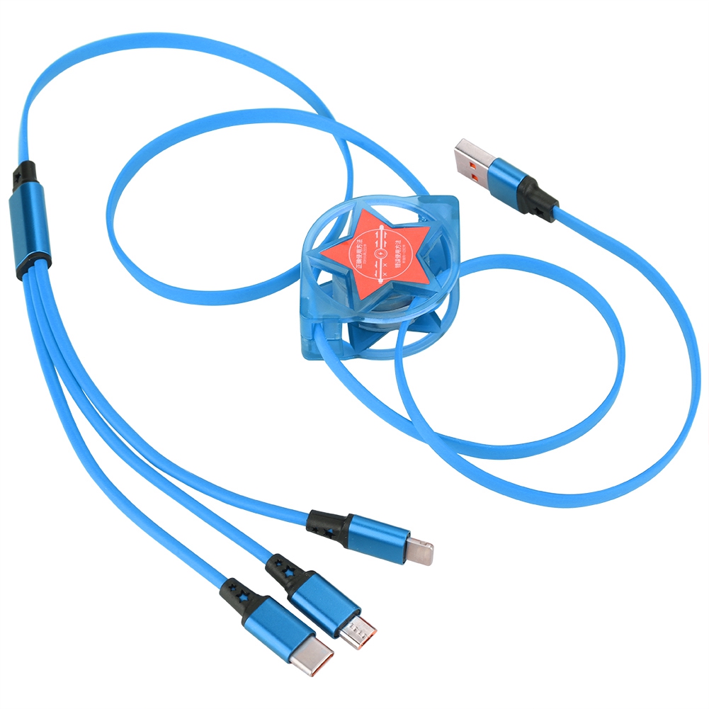 Red Star 3-in-1 Einziehbares Ladekabel Für Ios, Usb Typ-c-anschluss, Blau