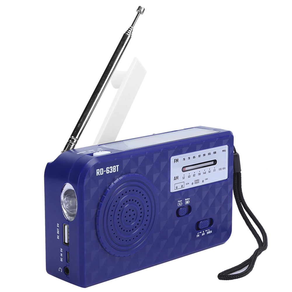 Rd638 Abs Solarbetriebenes Notfall-multifunktionsradio Mit Handkurbel Und Fm/am-empfang, Blau