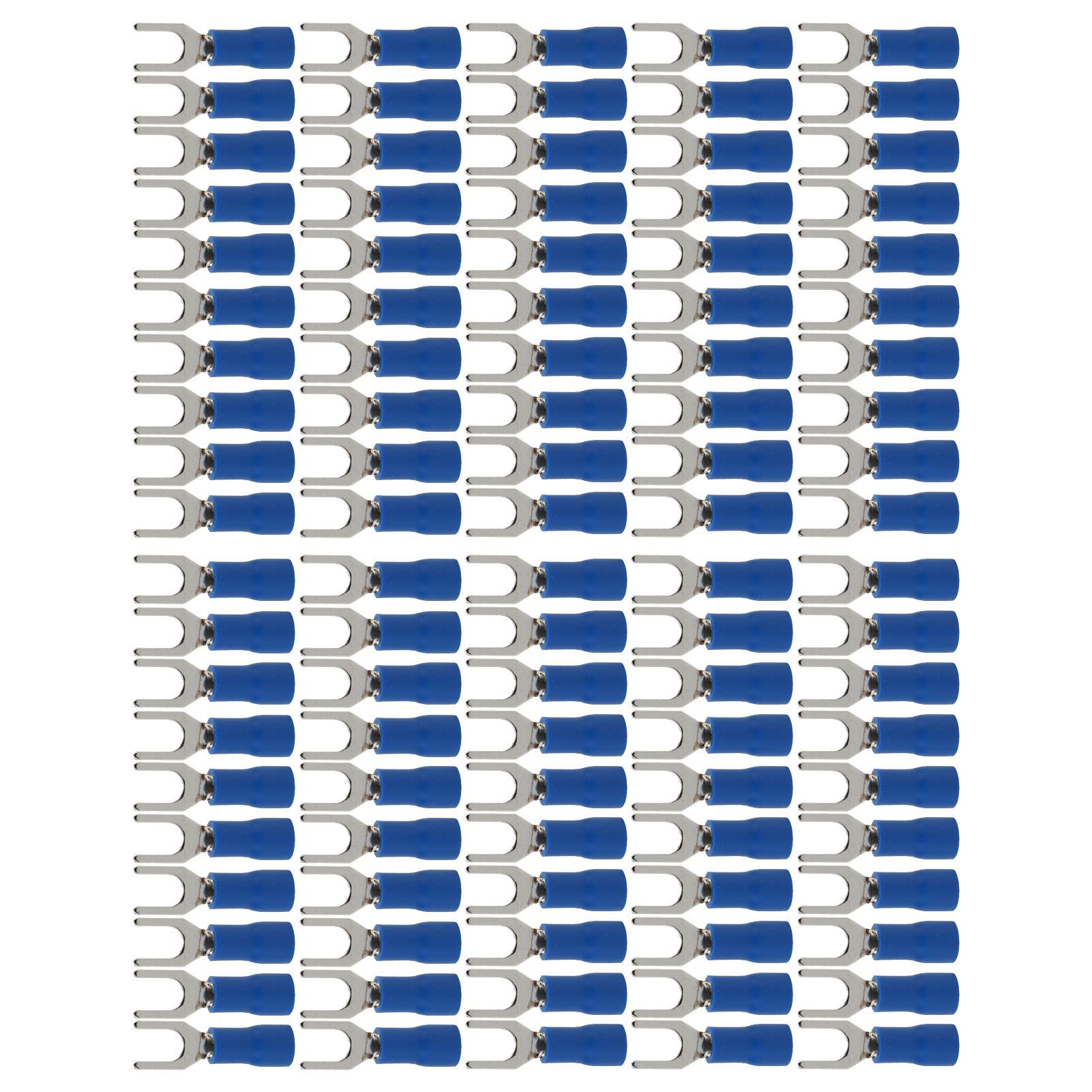 Packung Mit 100 Blauen Gabelverbindern, Stabile Leitfähigkeit, 19 A, Isolierte Und Transportsichere Crimpanschlüsse.