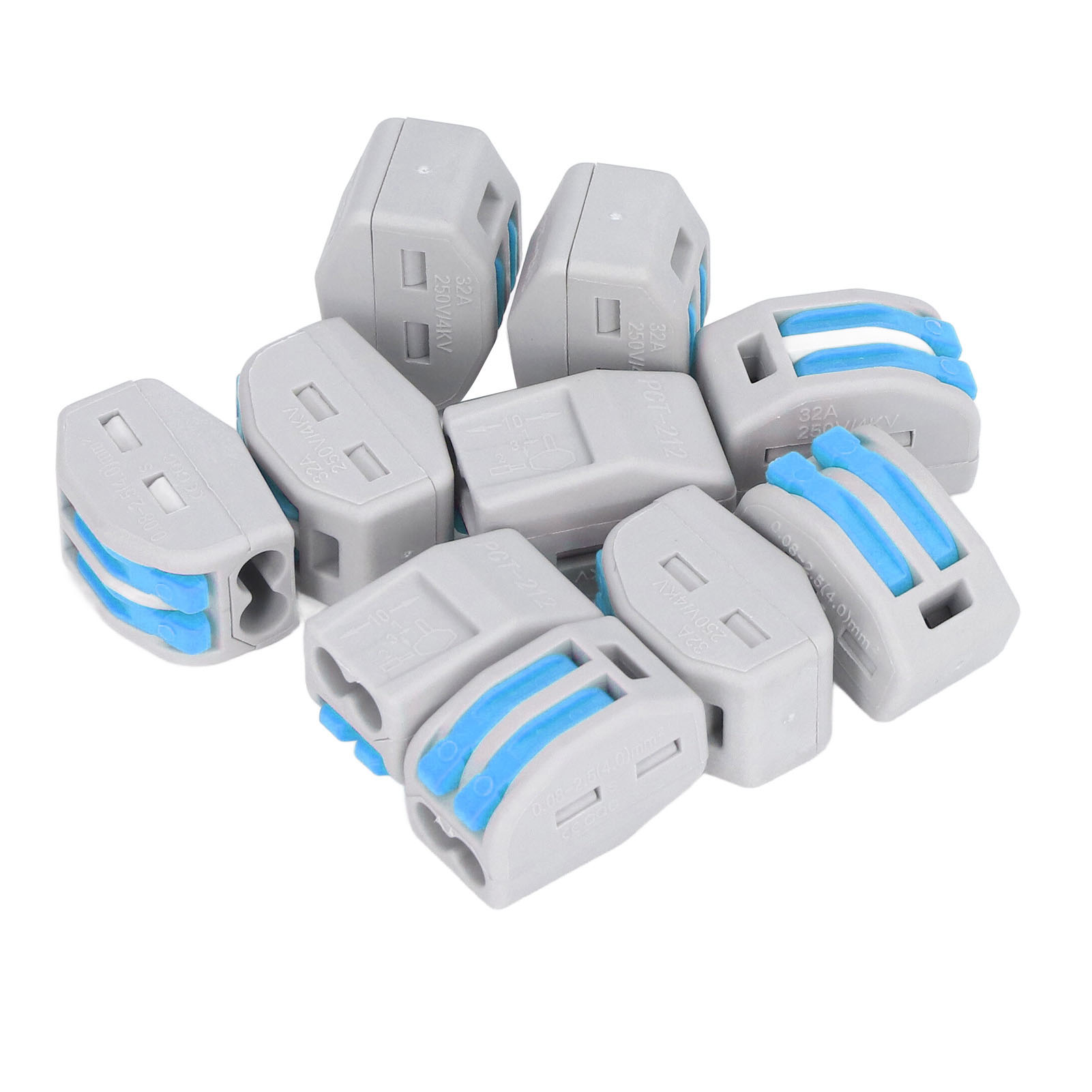 Set Mit 50 Zweipoligen Leiterverbindern Mit Hebel Zur Verdrahtung (blau)