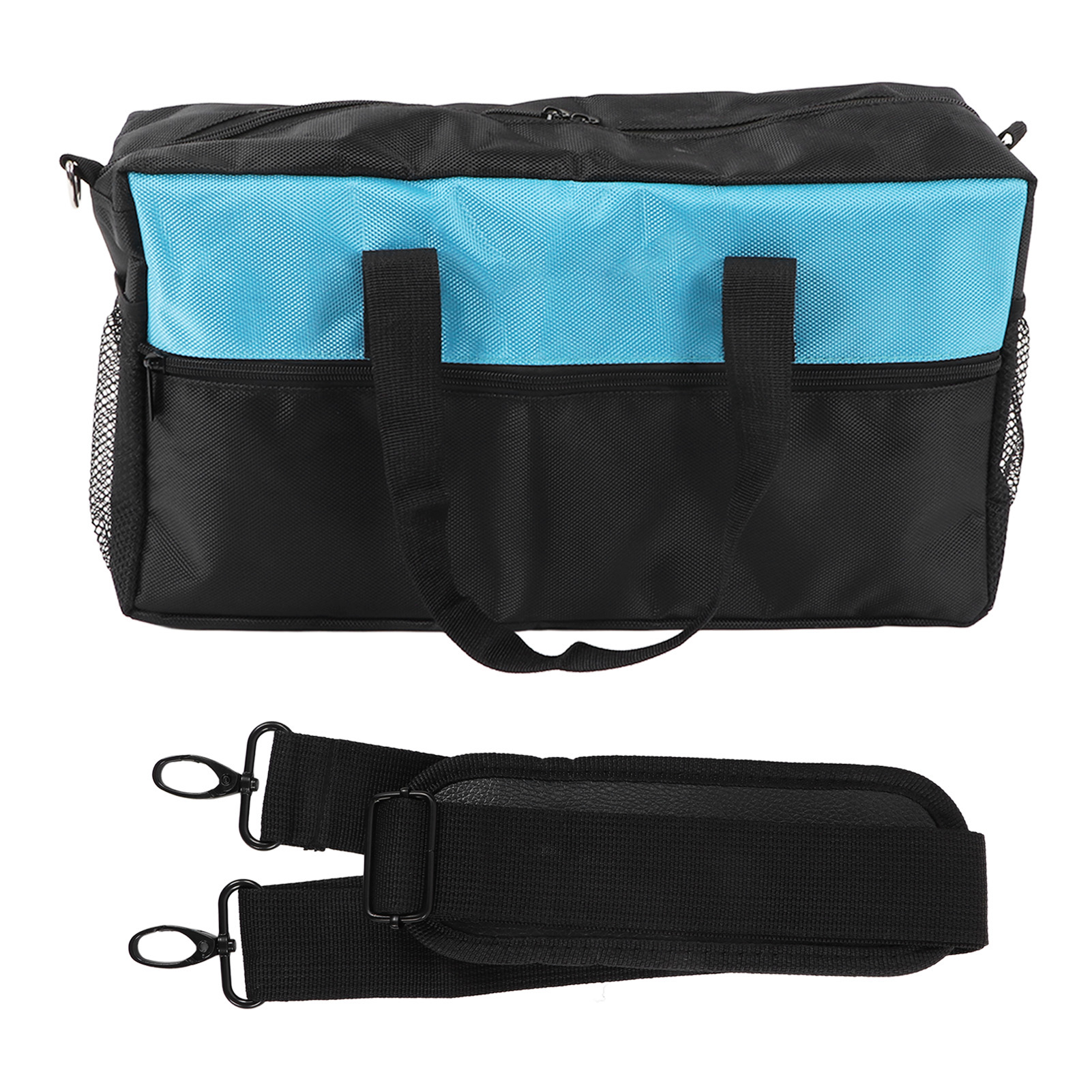 Robuste Werkzeugtasche Mit Großer Öffnung Aus Oxford-gewebe Für Elektriker, Mit Aufbewahrungstaschen, Schwarz Und Blau, 35,5 Cm (14 Zoll).