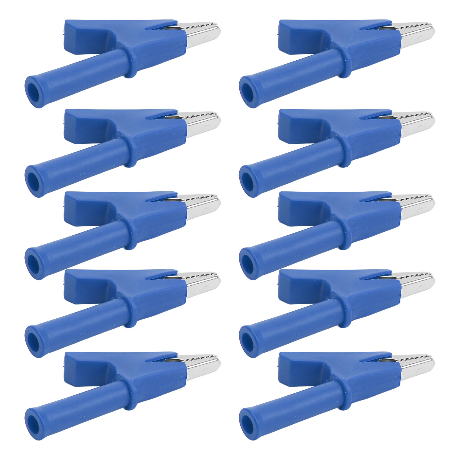 Set Mit 10 Krokodilklemmen Zum Testen, 10 Mm Öffnung, 10 A, Mit 4 Mm Buchse (blau)
