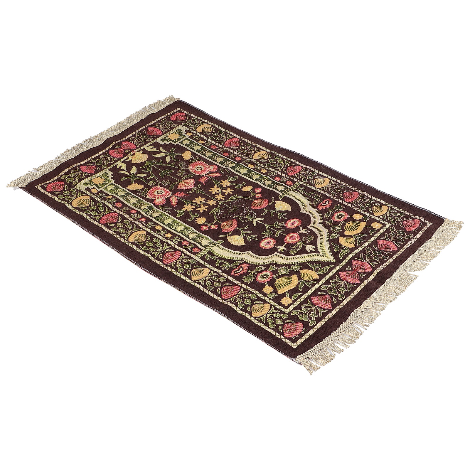 Tragbarer Muslimischer Gebetsteppich, Bestickt Mit Feinen Blumenmustern, Ethnischer Stil, Braun