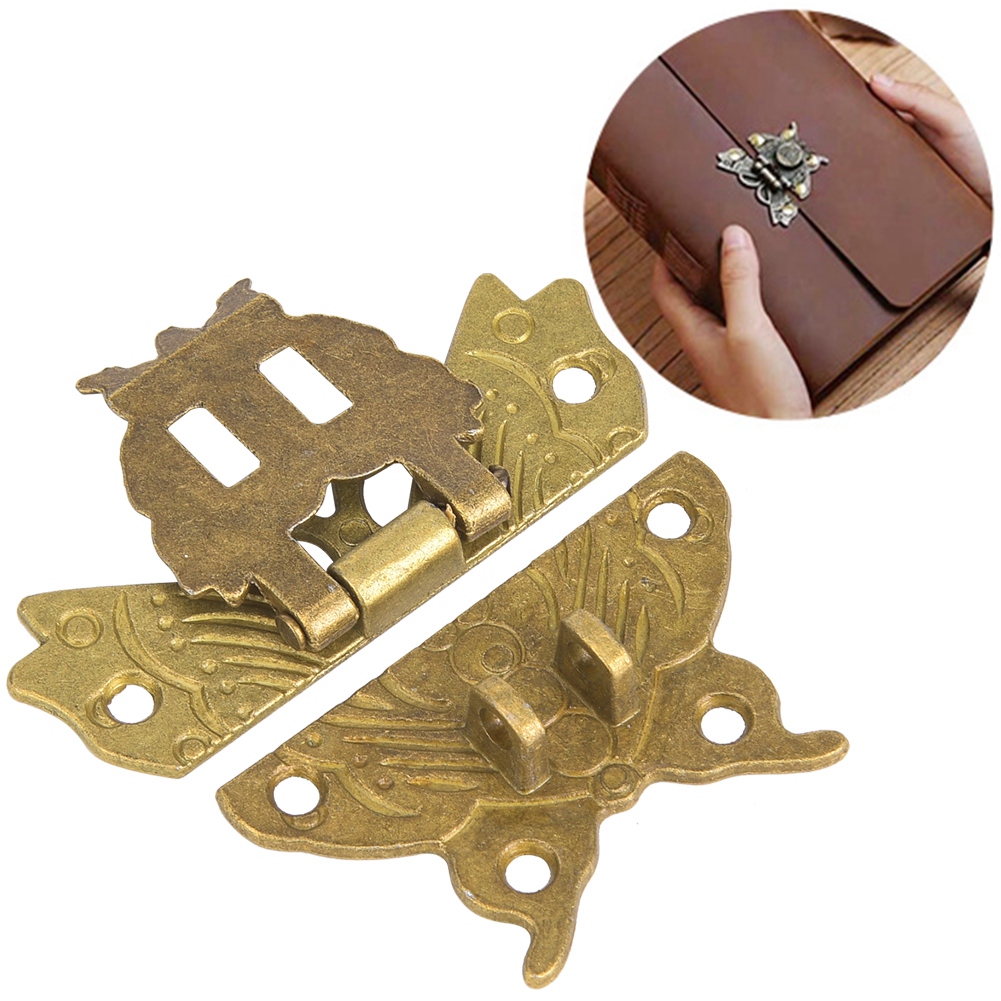 Set Aus 2 Schmetterlingsförmigen Verschlüssen Aus Zinklegierung, Bronzefarben, Für Schachteln Oder Koffer.
