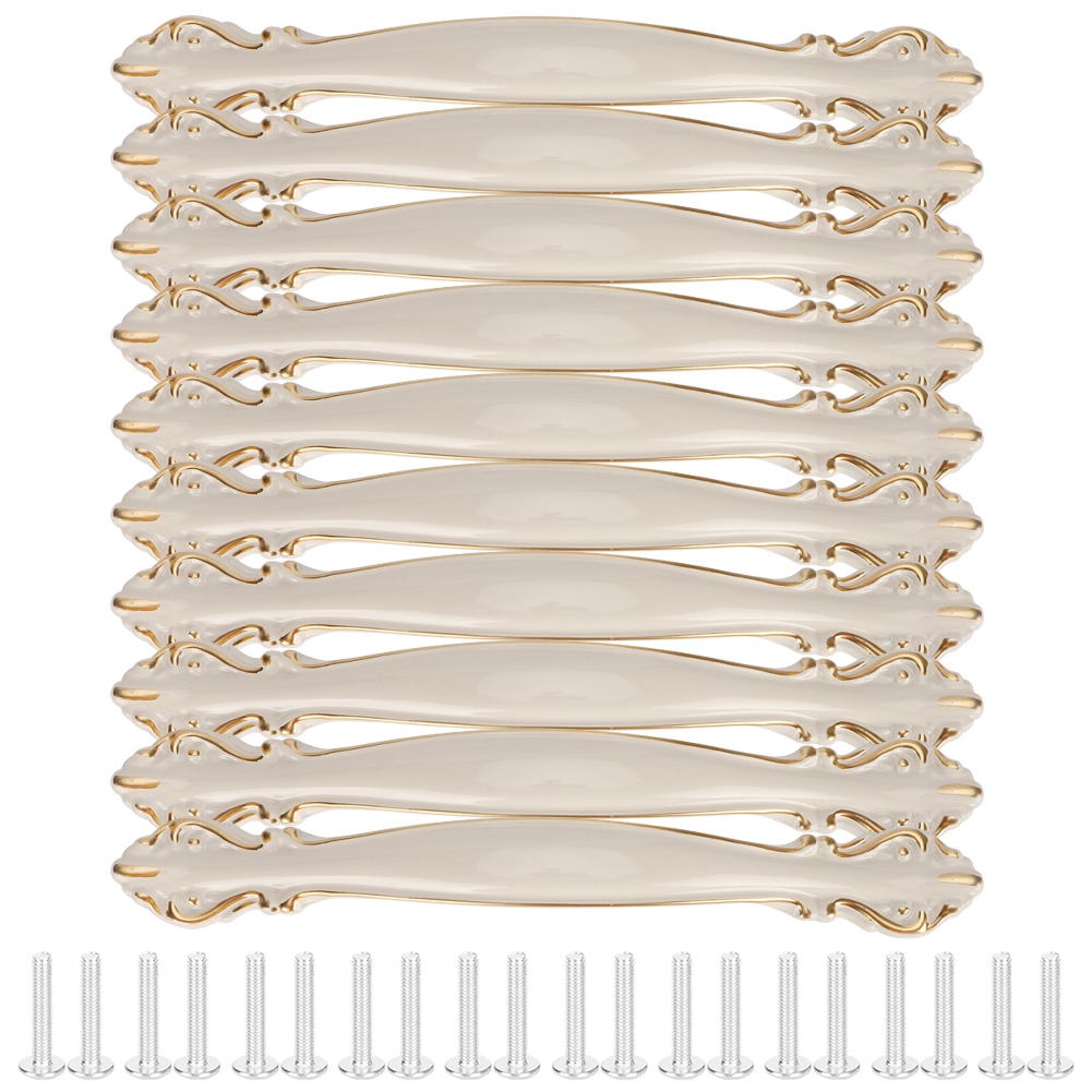 Set Mit 10 Elfenbeinfarbenen Türgriffen, Schlichtes Design, Für Schubladen Und Büroschränke, Universell, 96 Mm.