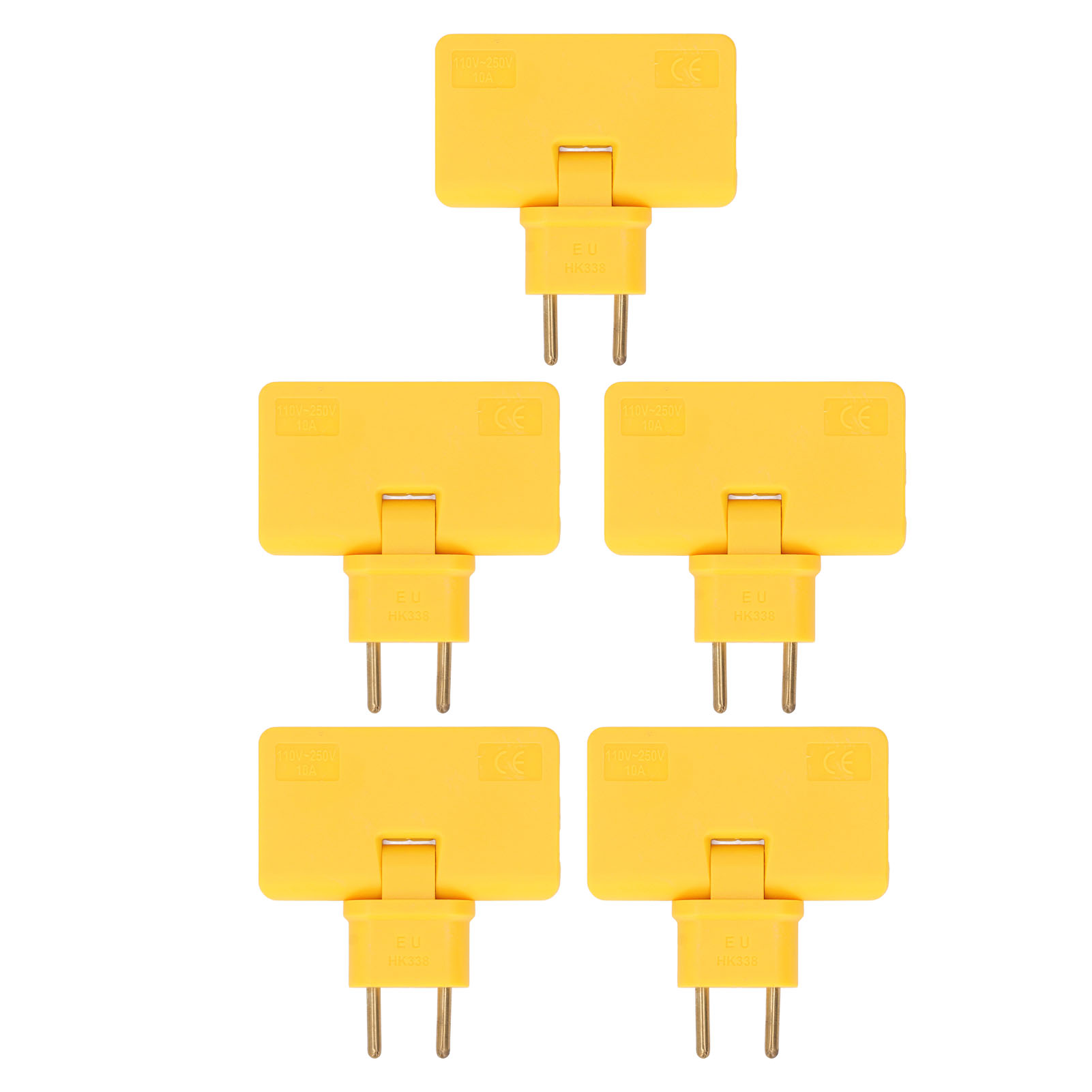 Packung Mit 5 Kabellosen 180°-eurosteckeradaptern (1 Bis 3 Eurostecker, 110-250 V, Gelb)