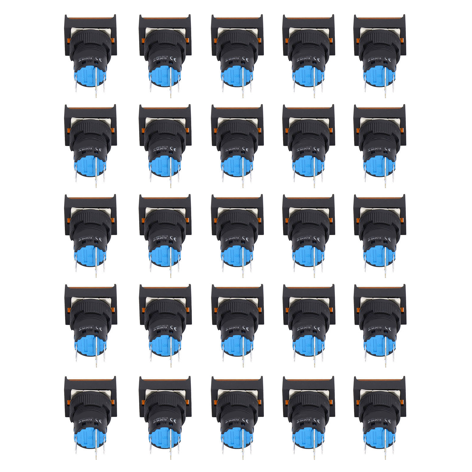 Set Mit 25 Quadratischen, 16 Mm Großen, Selbstverriegelnden Momenttastern Mit Gelber 24-v-kontrollleuchte