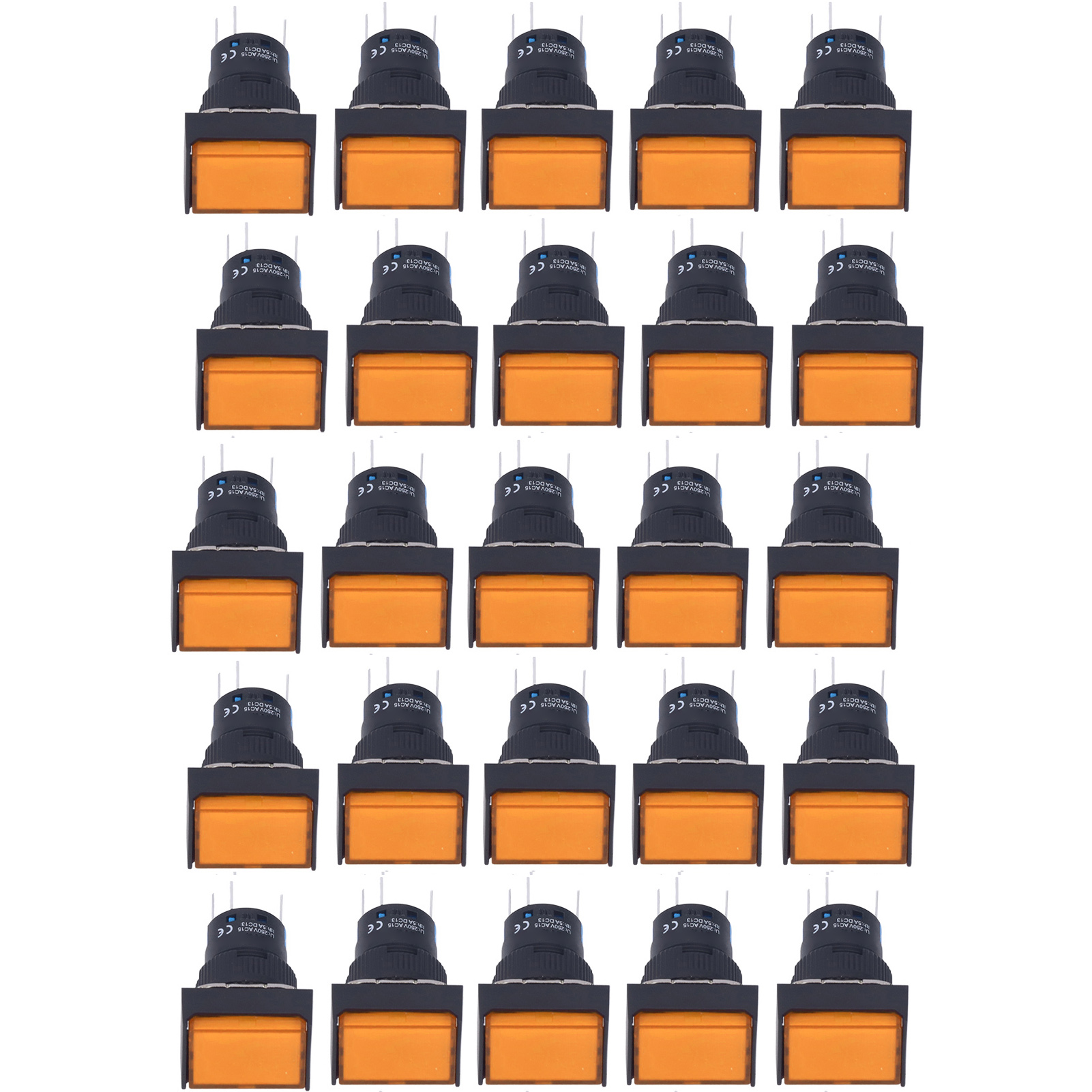 25 Rechteckige, Selbstverriegelnde Momenttaster Mit Kontrollleuchte 12 V Bemla1611dsj 16 Mm (gelb)