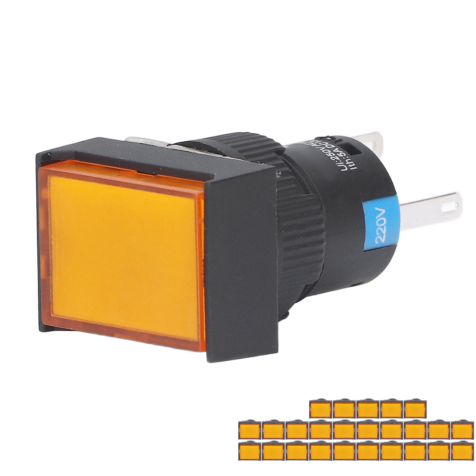 25 Rechteckige, Selbstverriegelnde Momenttaster Mit Kontrollleuchte 220 V Bemla1611dsj 16 Mm (gelb)