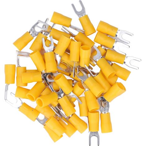 50 Isolierte Gabelkabelschuhe, U-förmige Kabelverbinder, Sv5.5-4 Crimpanschluss, Gelb, Für Kabel Mit Einem Querschnitt Von 12–10 Awg