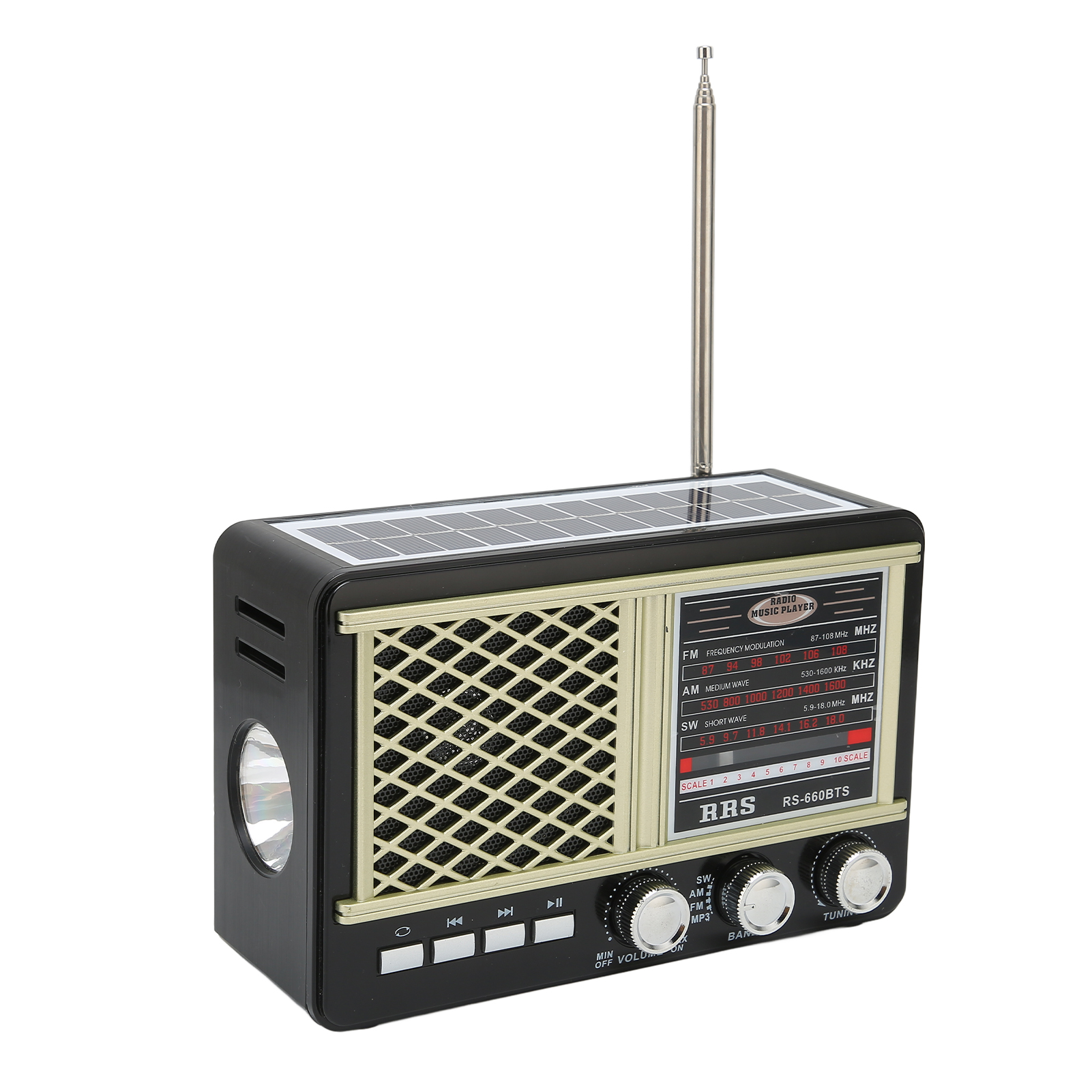 Rs-660bts Tragbares, Solarbetriebenes Mehrband-notfunkgerät Mit Taschenlampenfunktion, Stereo-aux-anschluss, Gelb