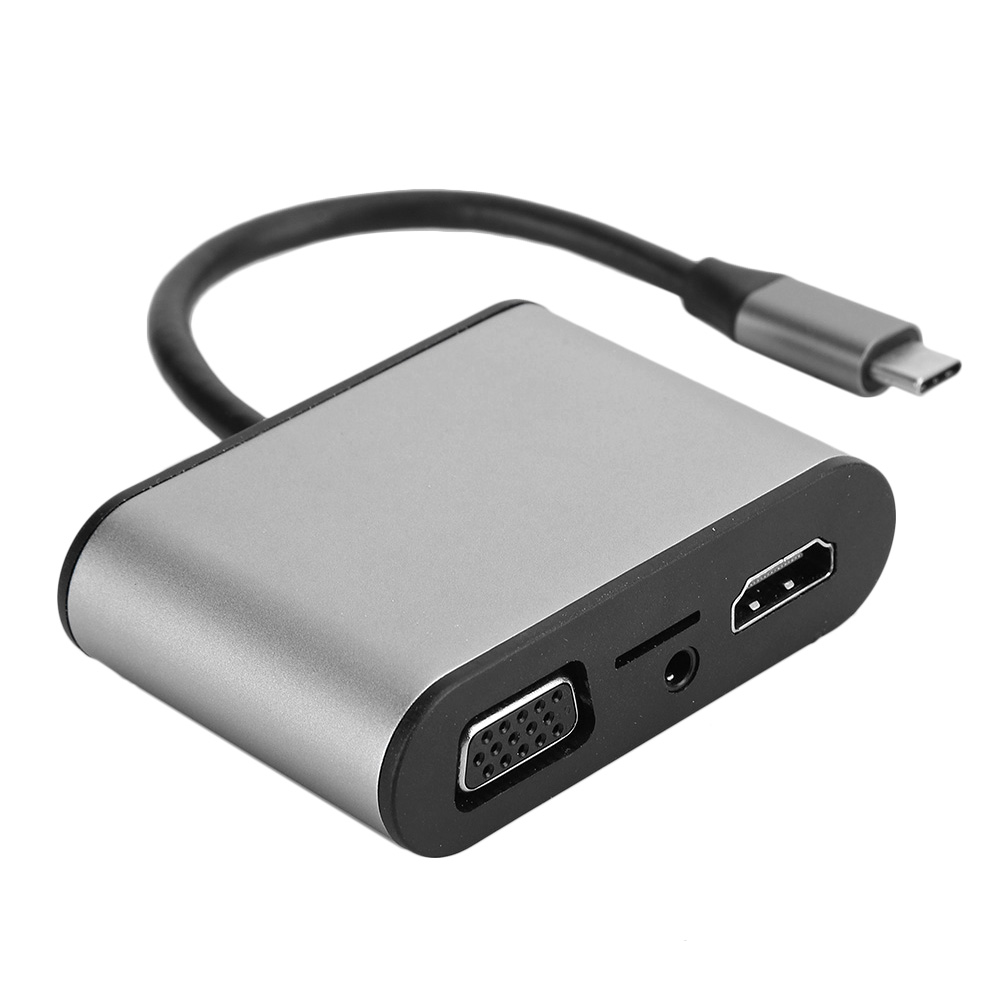 8-in-1 Usb-c-hub, Grau, Multifunktionale Erweiterungsstation, Usb-c Auf Hdmi+vga+pd-anschlüsse