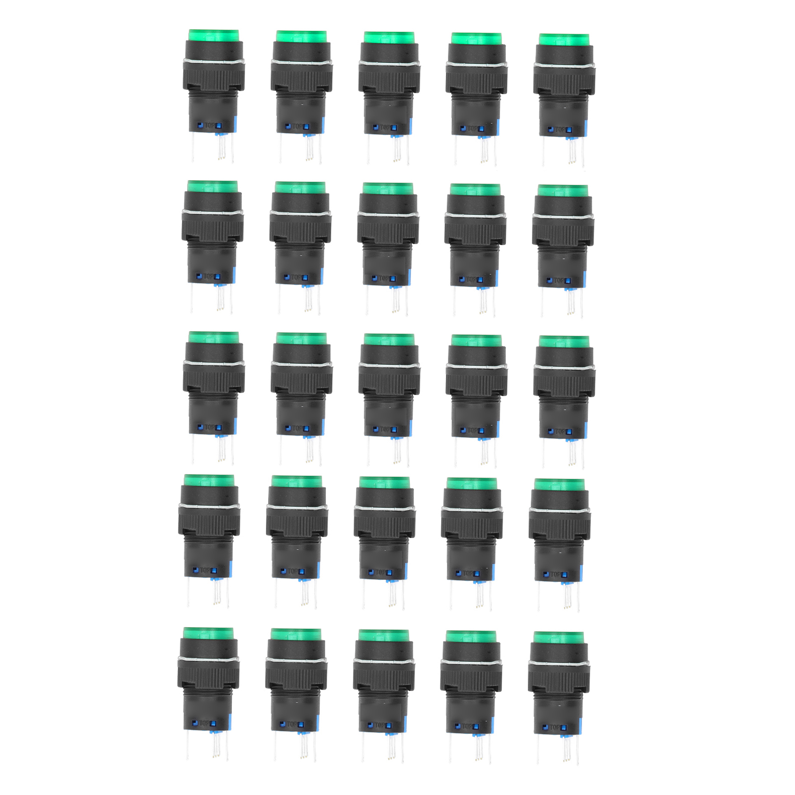Set Mit 25 Selbstverriegelnden 5-poligen 16-mm-momenttastern Mit Kontrollleuchte, 24 V Für Geräte (grün)