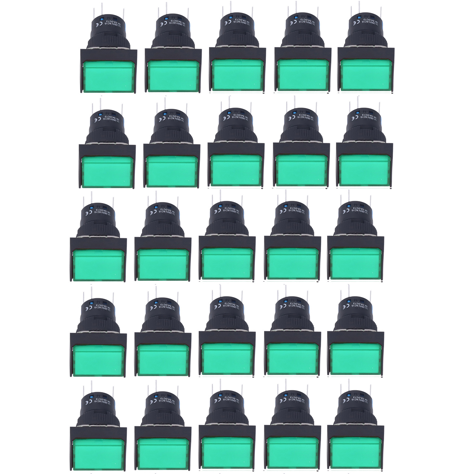 25 Rechteckige, Selbstverriegelnde Momenttaster Mit Kontrollleuchte 12 V Bemla1611dsj 16 Mm (grün)