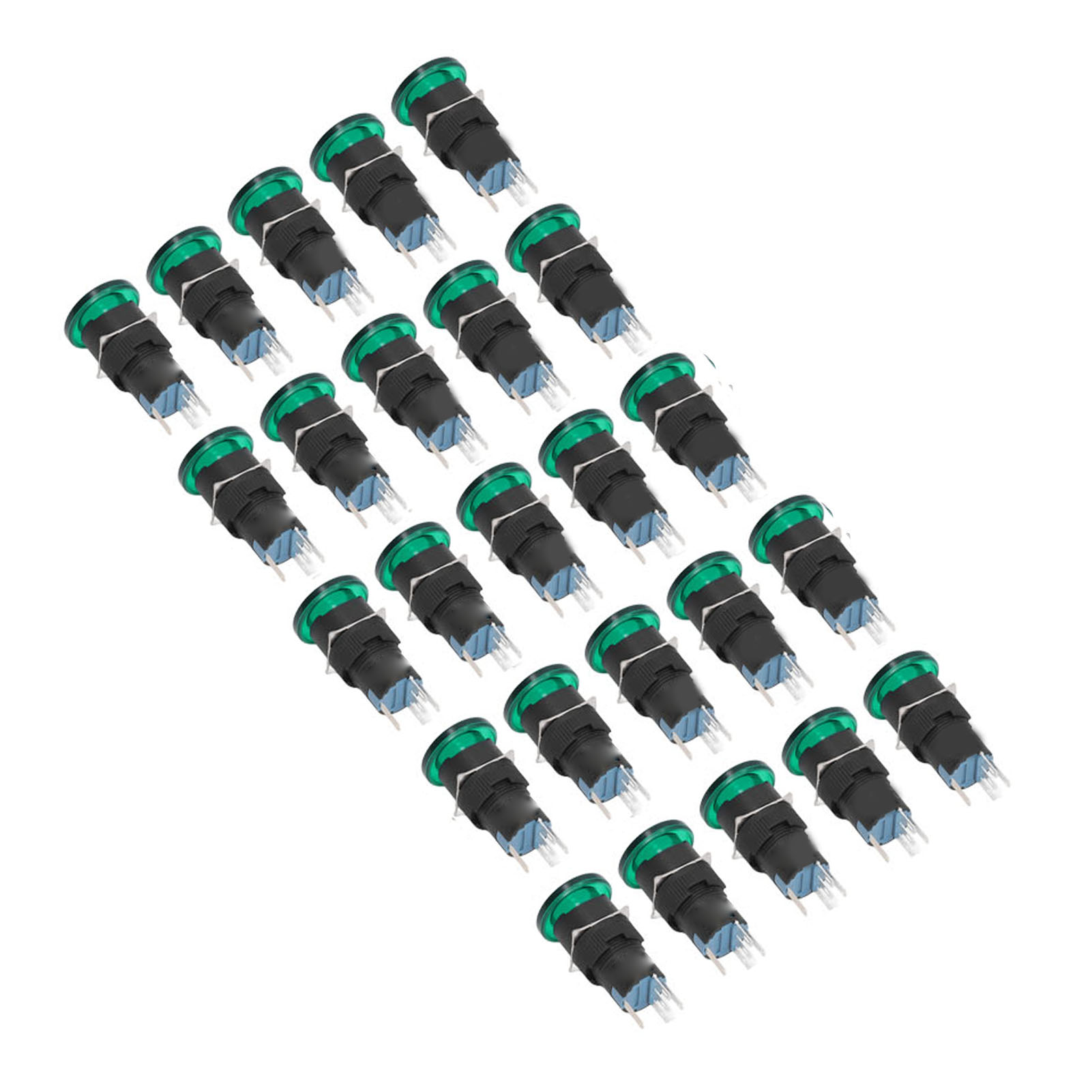Packung Mit 25 Miniatur-drucktastern Aus Kunststoff, Grüner Pilzkopf, Ip65, Automatischer Rückstellung, 16 Mm, Ac/dc 12 V.