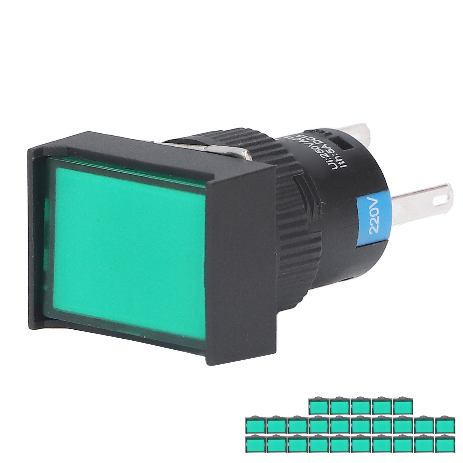 25 Rechteckige, Selbstverriegelnde Momenttaster Mit Kontrollleuchte 220 V Bemla1611dsj 16 Mm (grün)