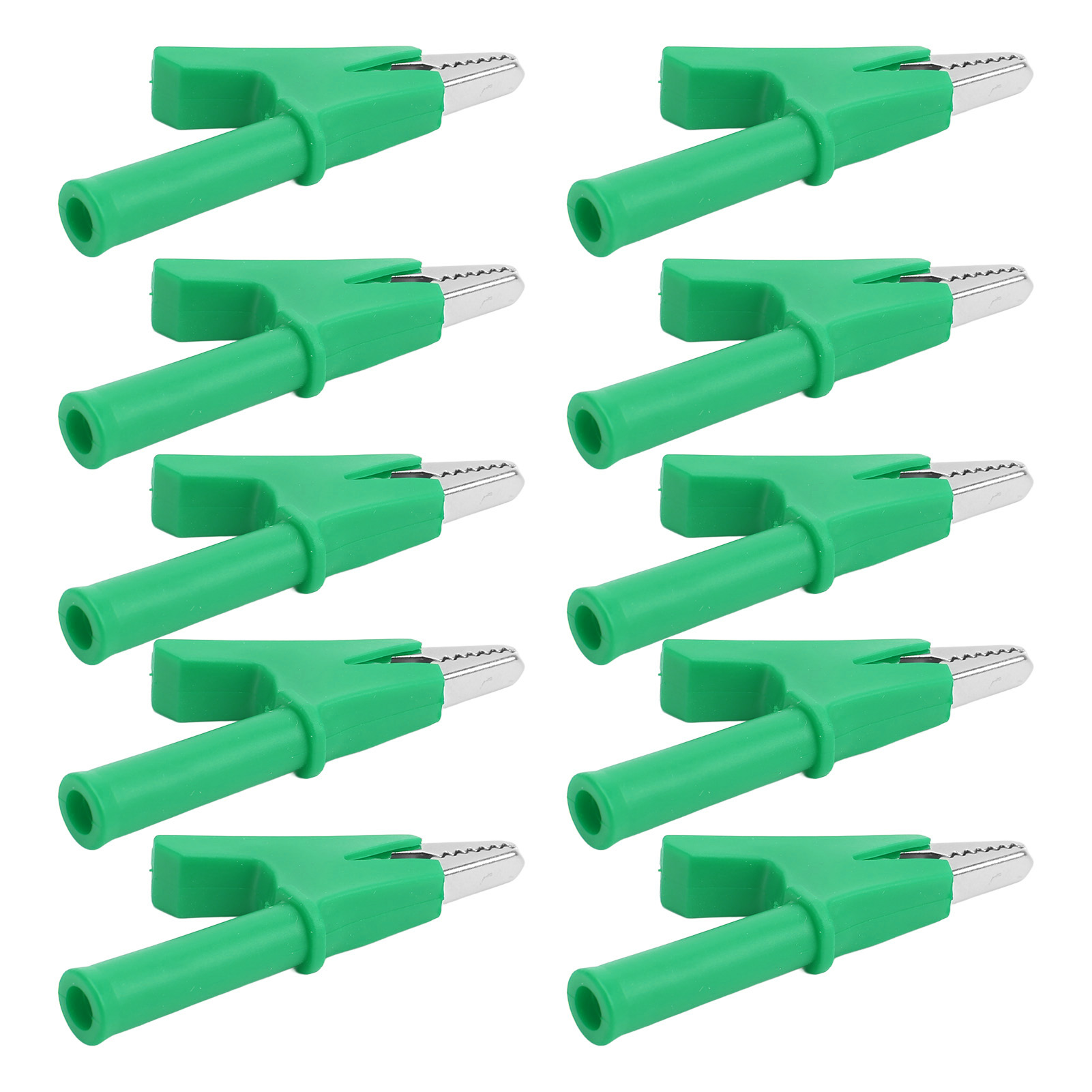 Set Mit 10 Krokodilklemmen Zum Testen, 10 Mm Öffnung, 10 A, Mit 4 Mm Buchse (grün)