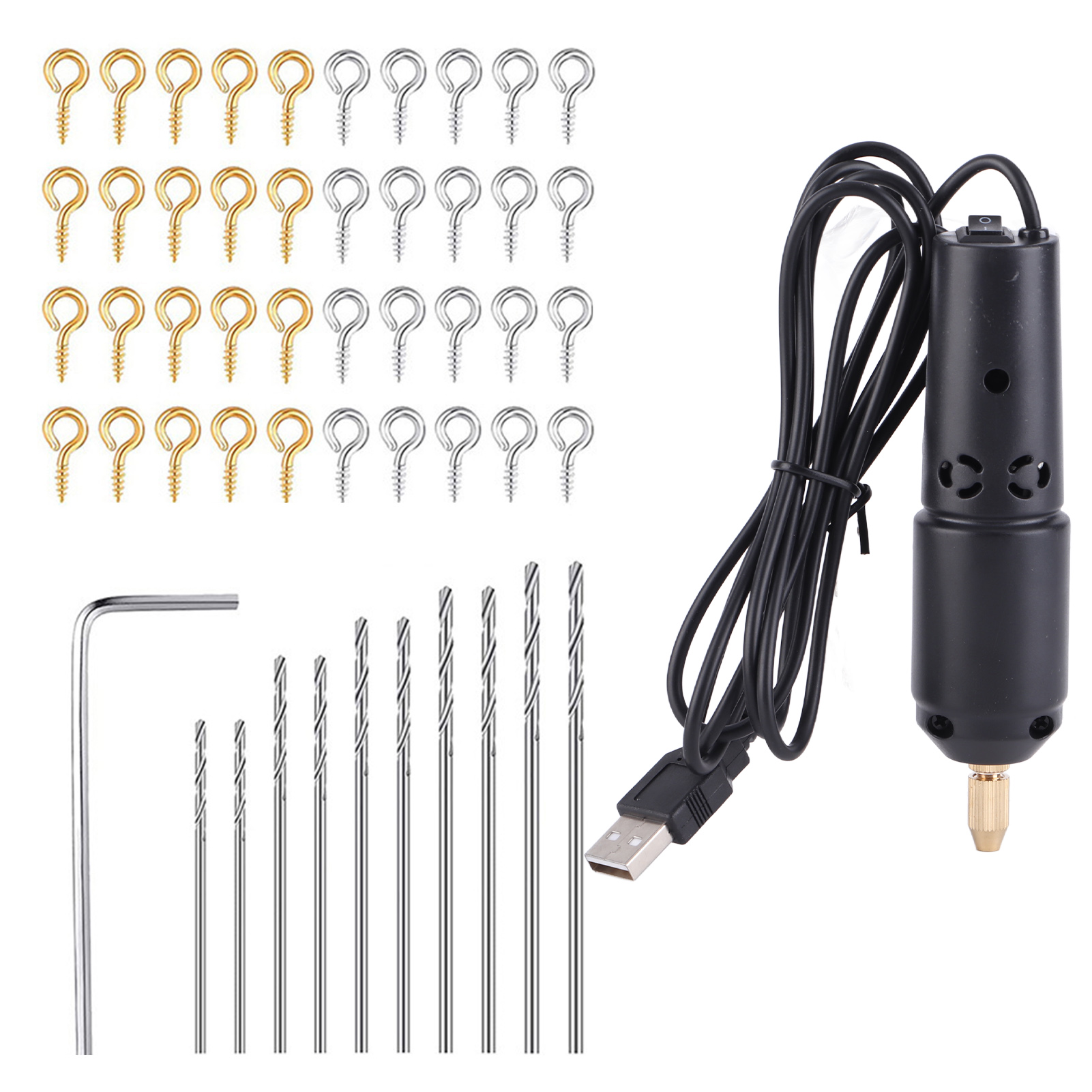 Mini-elektrobohrmaschine, Tragbar, 0,8–1,2 Mm, Usb-betrieben, Mit 10 Schmuckbohrern