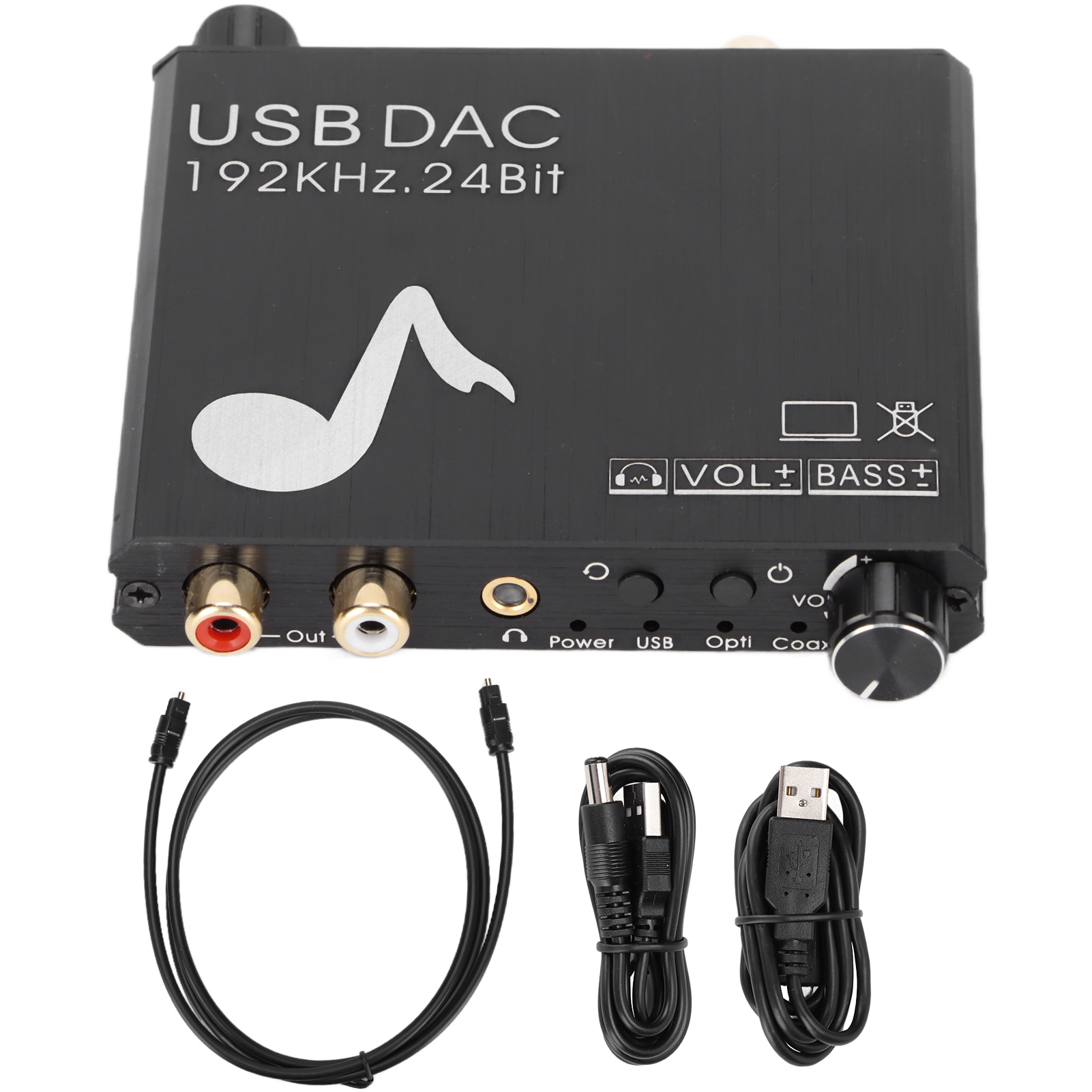 192-khz-digital-analog-audiowandler, 24-bit-stereo-rca-audioadapter (l/r) Mit Lautstärke- Und Bassregelung