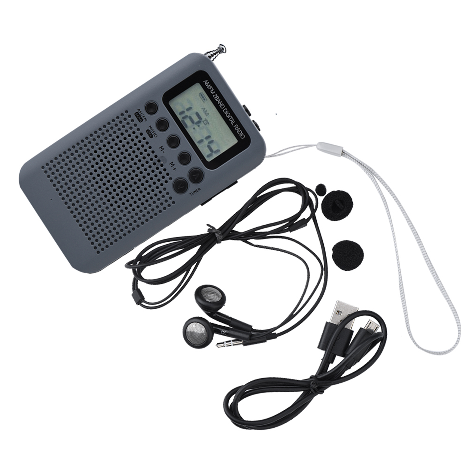 8uv 2-band-stereo-am/fm-digitalradio, Graues Taschenradio Mit Am/fm-dekodierung Und Digitaler Abstimmung