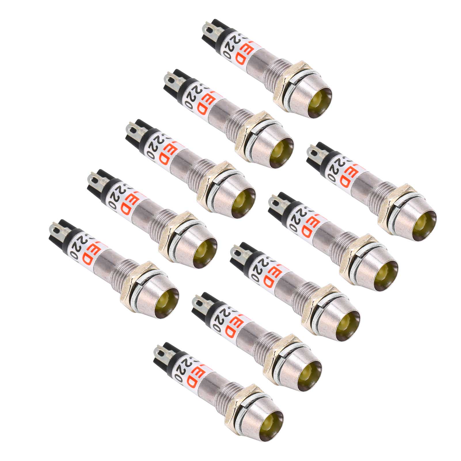 Packung Mit 10 Gelben Kontrollleuchten Für 220v Wechselstromversorgung, 8mm Befestigungsloch.