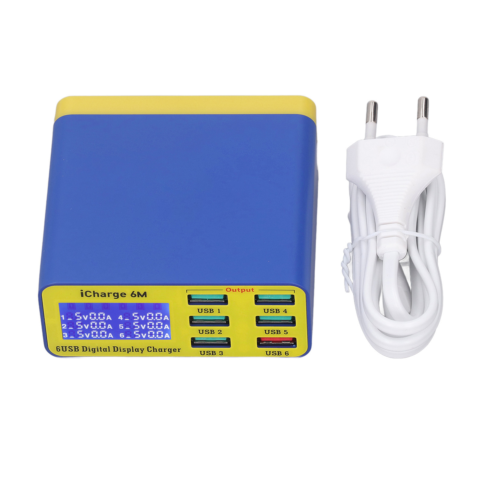 Schnellladegerät Mit Digitalanzeige Und Schneller Wärmeableitung, 6 Anschlüsse, Für Handy Und Pc, Eu-stecker 100-240 V.