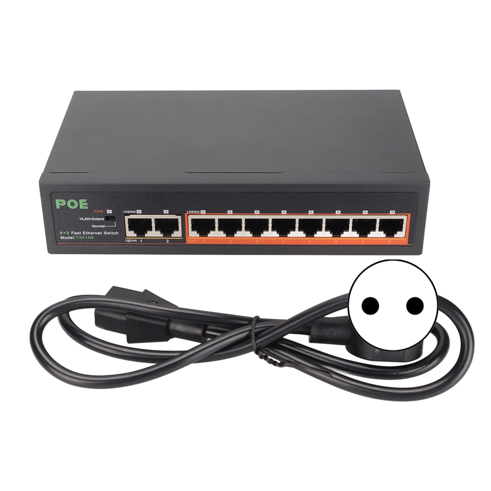 8-port 10/100 Mbit/s Poe-switch, 90 W, Rj45, Mit Adaptiver Led-anzeige, Gehäuse Aus Aluminiumlegierung Und Eu-stecker