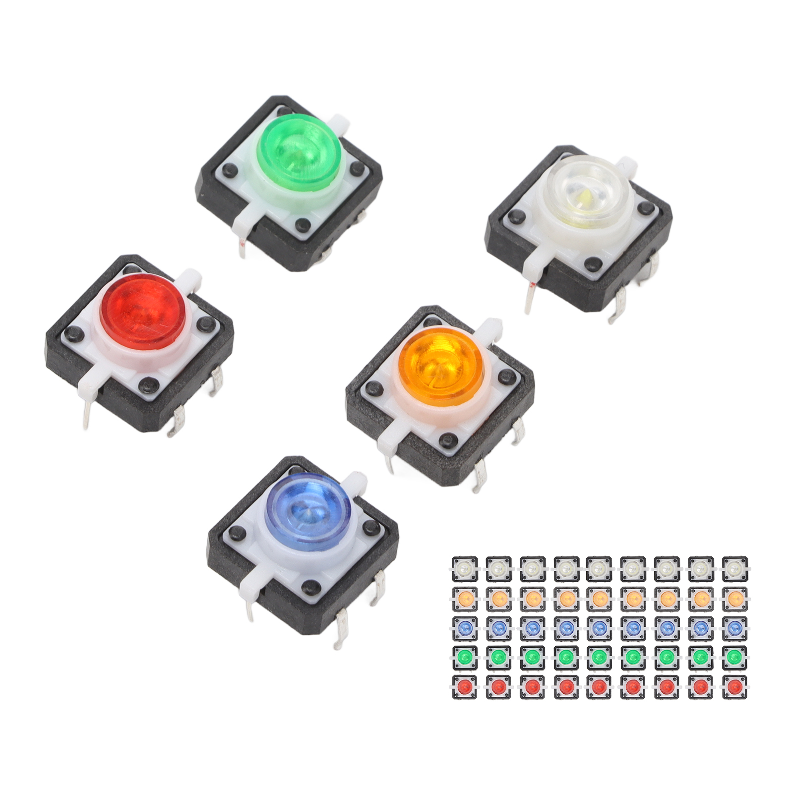 Packung Mit 50 Rückstellbaren Mini-tastern (rot, Gelb, Blau, Grün, Weiß) Mit Led-anzeige, 12 V Dc