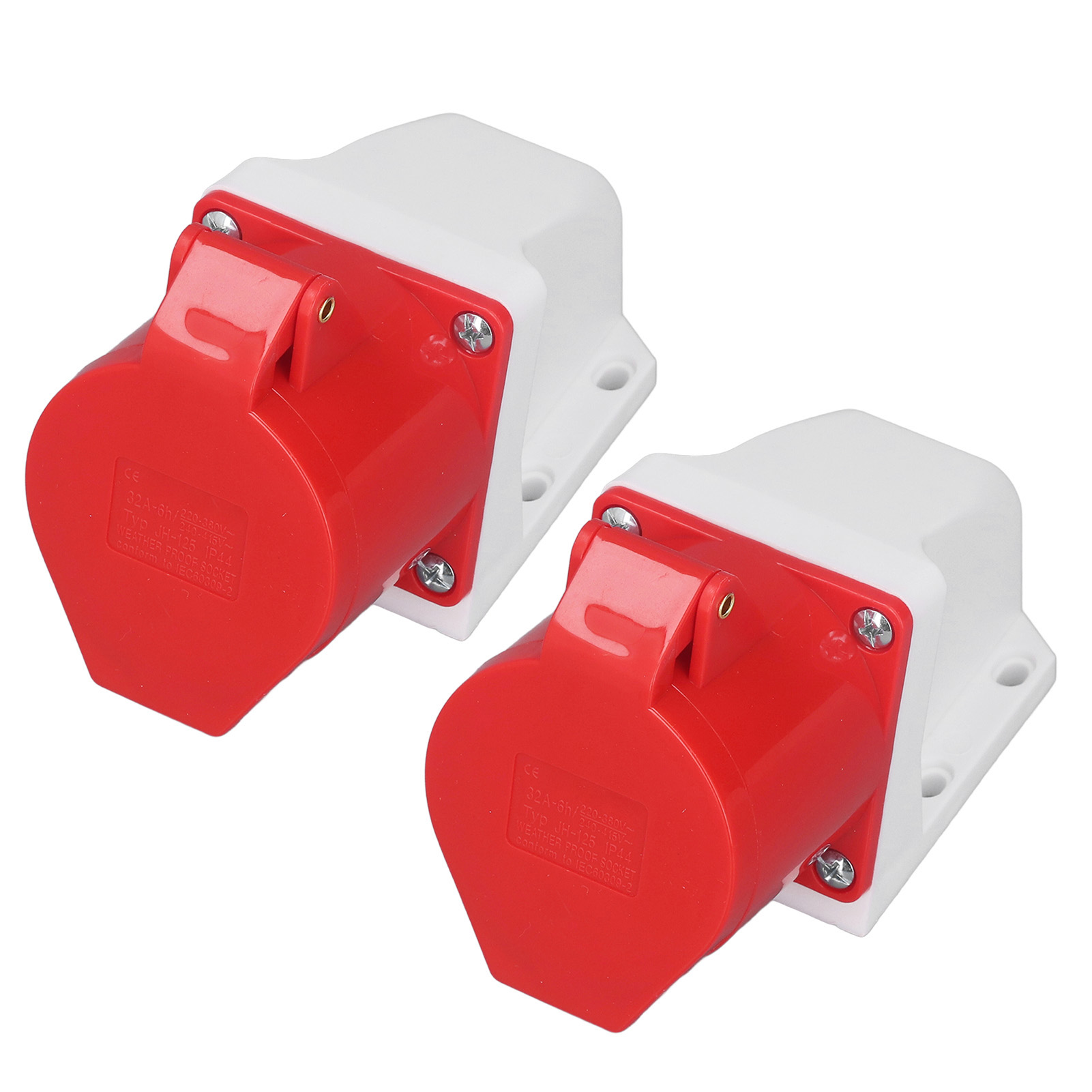 Packung Mit 2 Wasserdichten 5-poligen Industriesteckdosen (schutzart Ip44), Dreiphasig, Aufputzmontage, 32 A, 220–380 V Oder 240–415 V