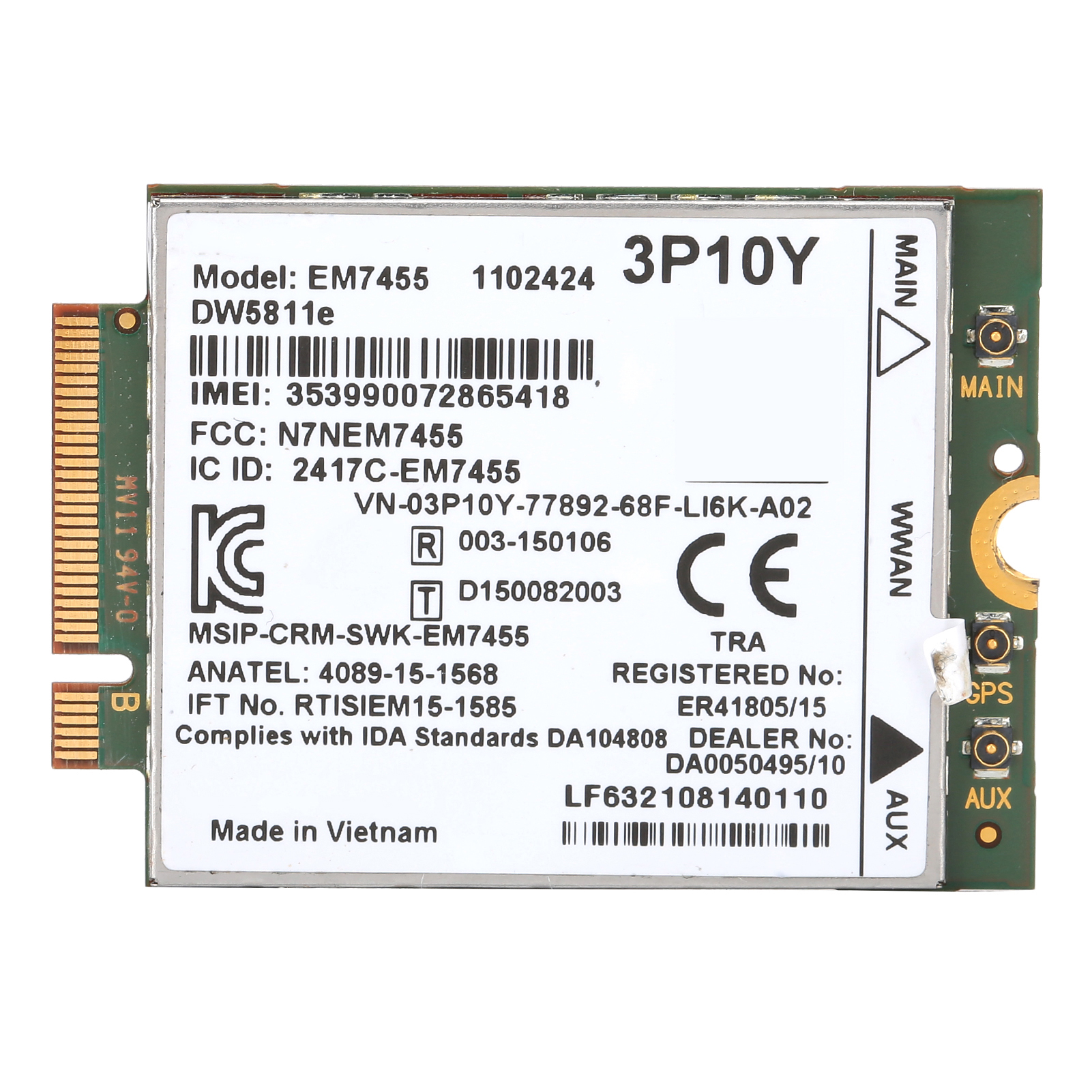 Drahtlose Netzwerkkarte Für Dell Dw5811e Lte 3p10y Em7455 Für Qualcomm 4g Wwan-modul
