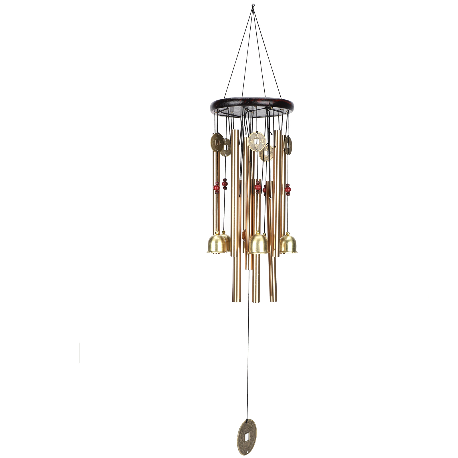 Rundes Windspiel Aus Massivholz Mit Rotem Muster, 10 Aluminiumröhren, Hängende Gartendekoration